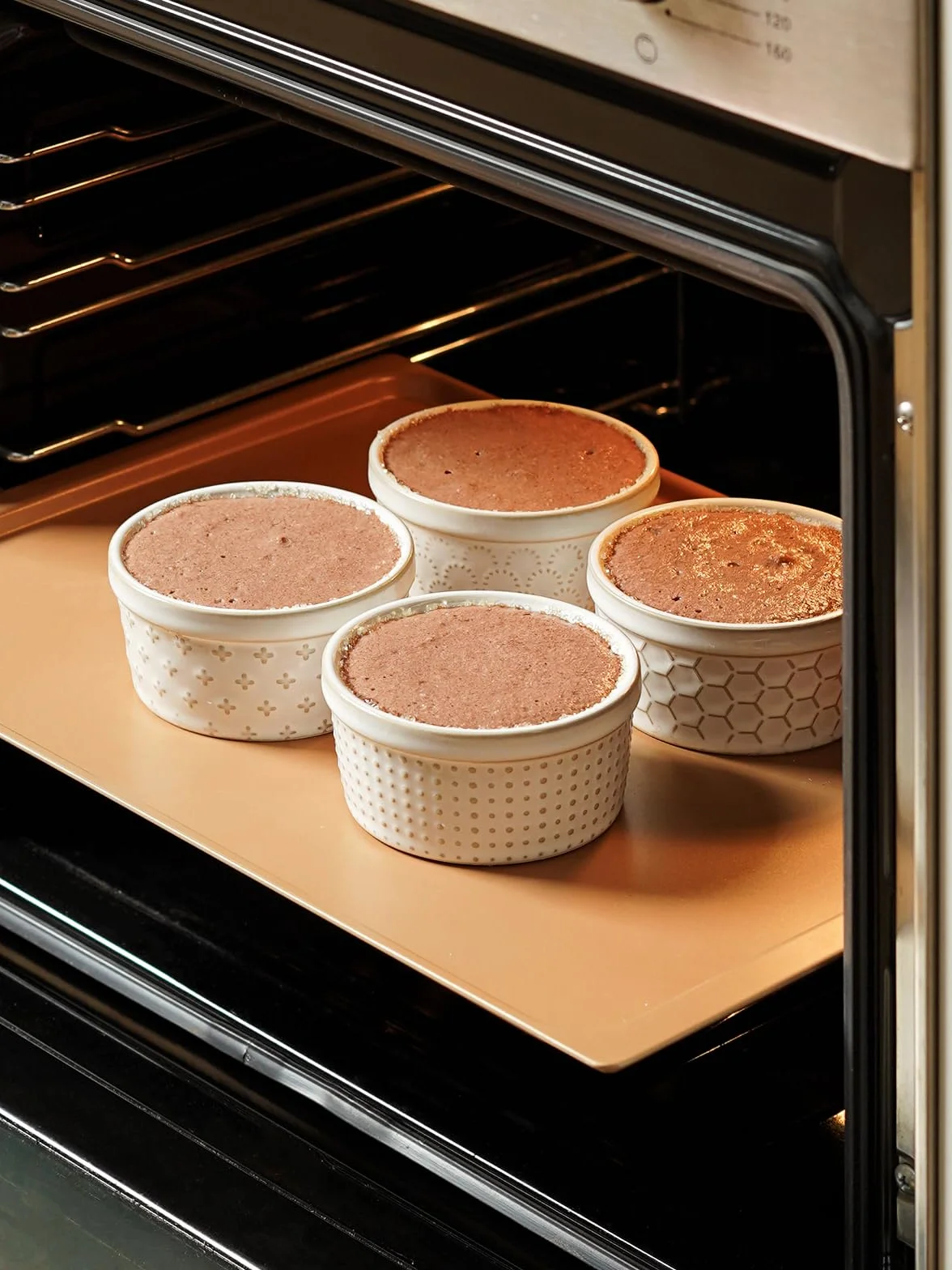 LE TAUCI Creme Brulee zestaw miseczek 170 ml x 4, foremki do souffli, do piekarnika, foremki do zapiekanek do ciasta lawowego, puddingu, ciast garnkowych – 10,8 cm, kolor arktyczny biały