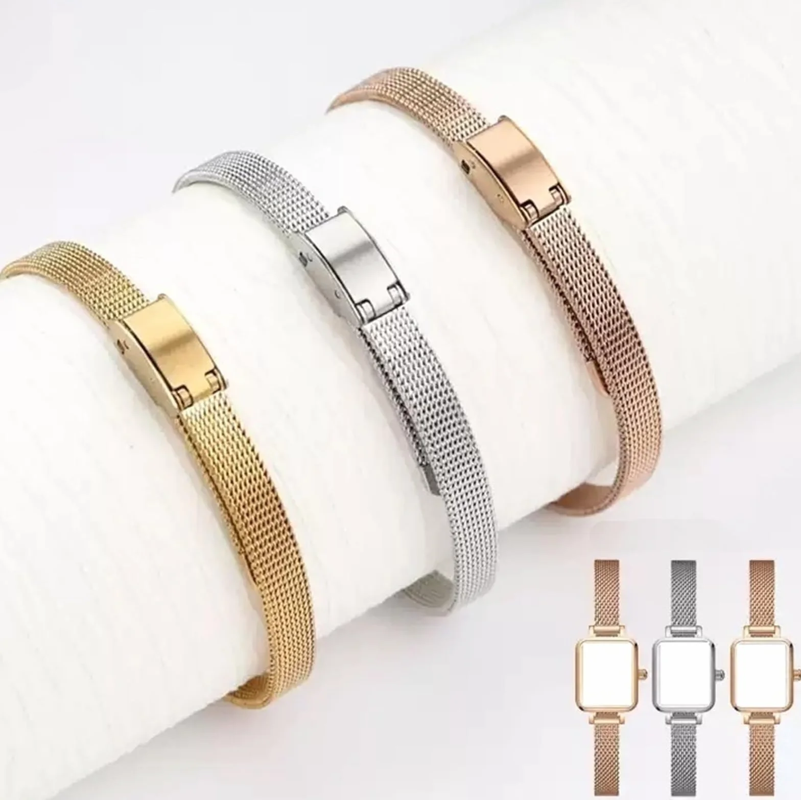 Pasek do zegarka 6 mm, 8 mm, 10 mm, 12 mm, mały, metalowy, pleciony, damski, pasek do zegarka