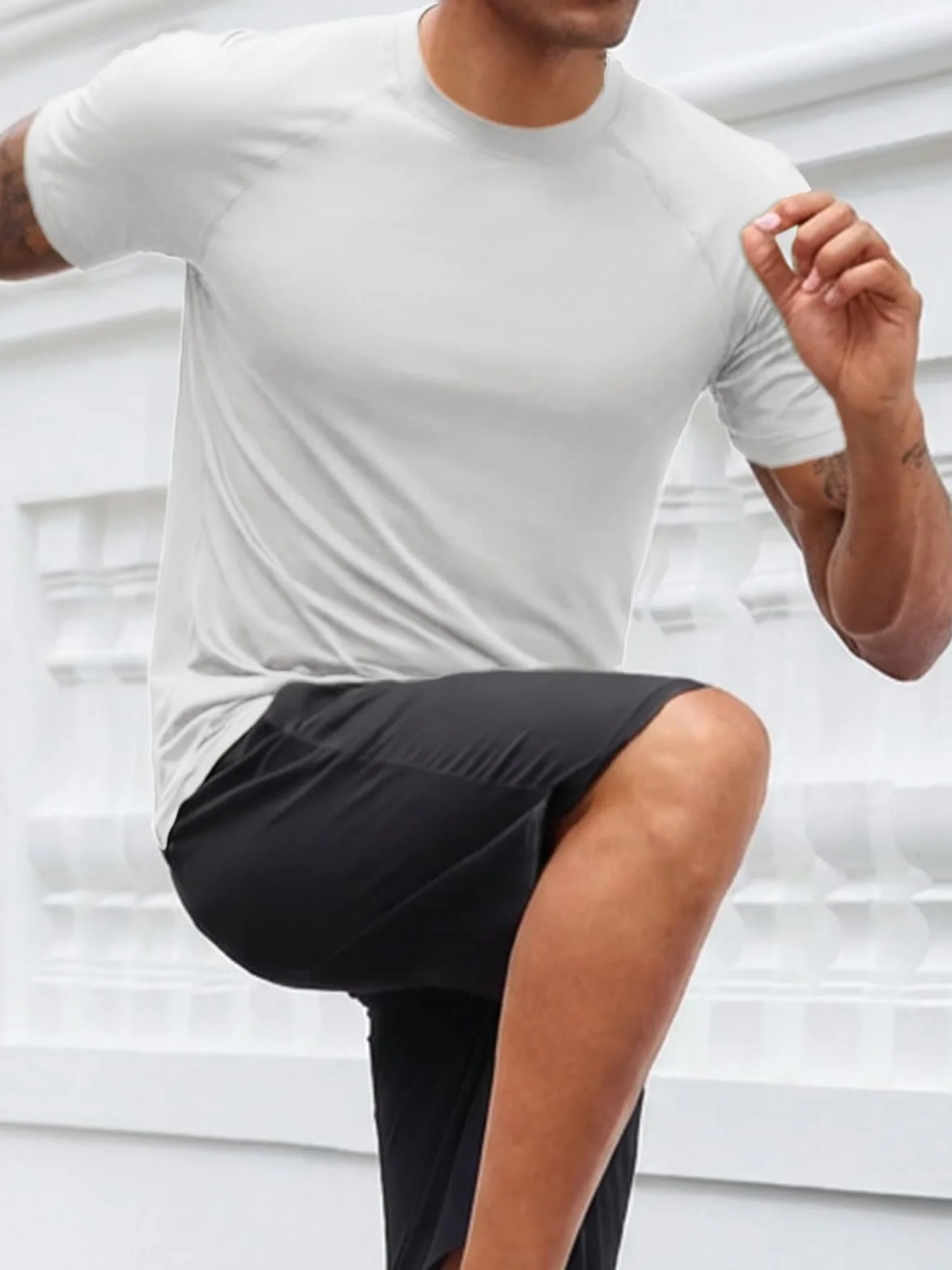 Runcati Sportowy T-shirt męski z krótkim rękawem, okrągły dekolt, na lato, szybkoschnący, do fitnessu, na siłownię, koszulka sportowa, jednokolorowa, lekka koszulka rekreacyjna