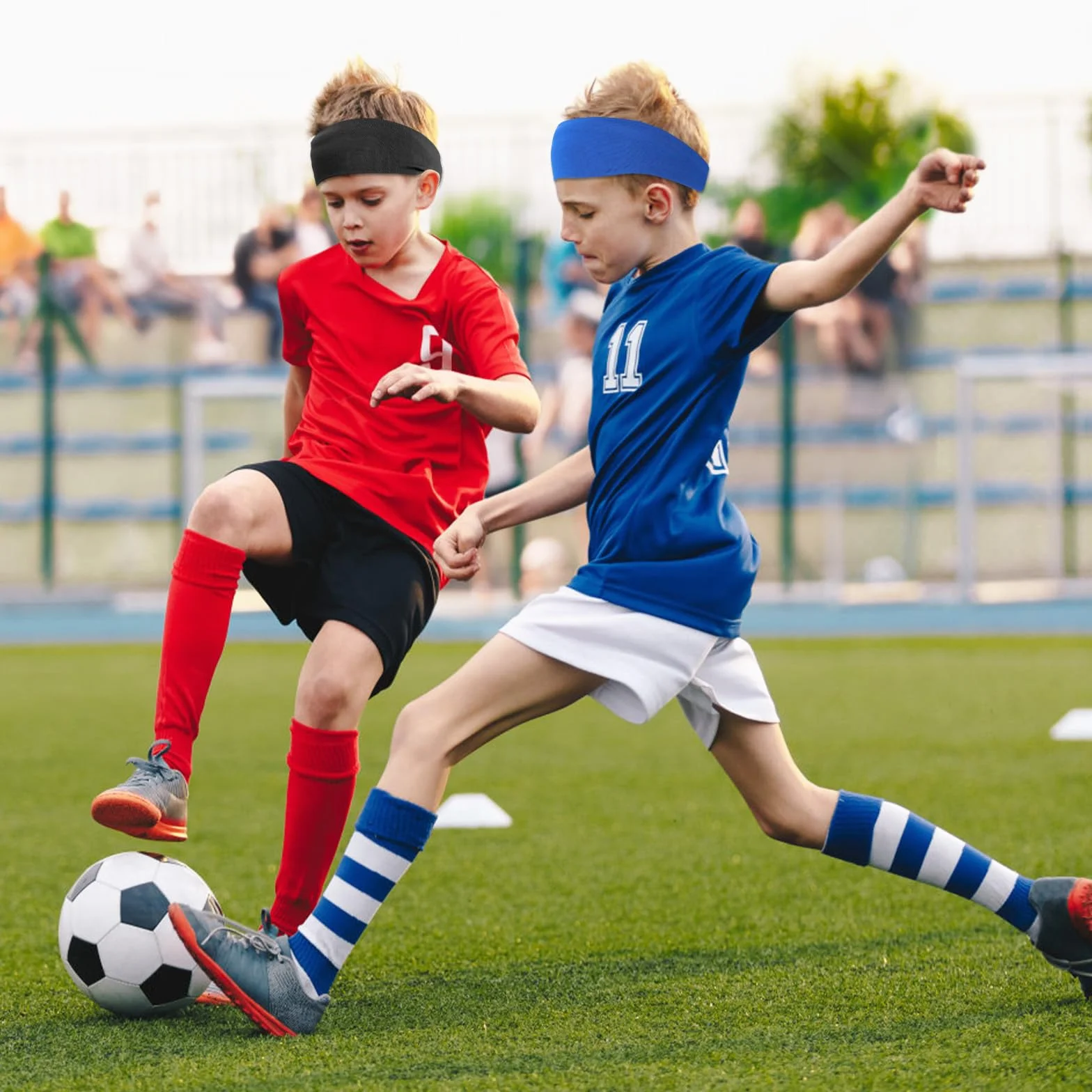 WLLHYF 2 sztuki sportowych opasek na głowę dla dzieci, miękkie, sportowe opaski przeciwpotne, opaska na głowę dla dziewcząt i chłopców, odprowadzająca wilgoć, elastyczna opaska do włosów dla małych