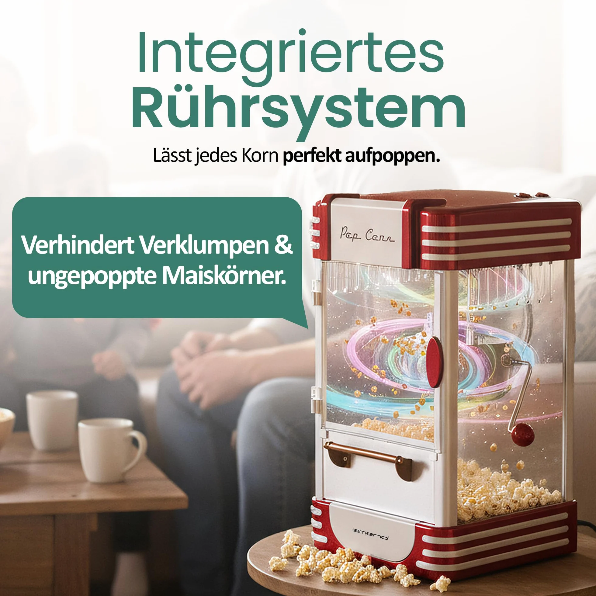 Emerio Maszyna do popcornu POM-120650, pojemnik z powłoką zapobiegającą przywieraniu, nadaje się również do słodkiego lub słonego popcornu, 360 W, duża