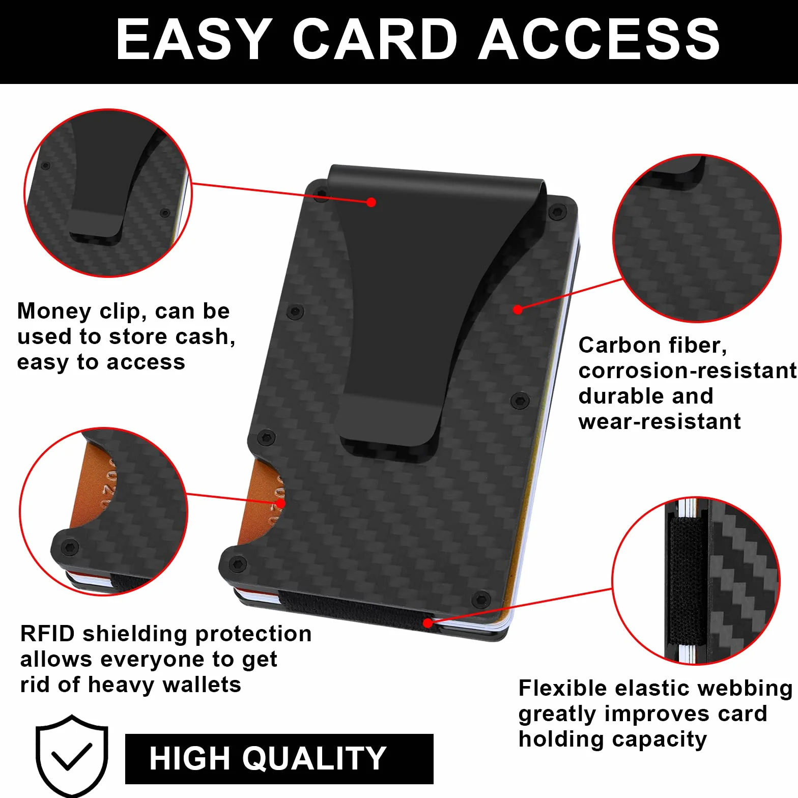 Molain Portfel z włókna węglowego RFID, aluminiowy uchwyt na karty, Czarny Carbon