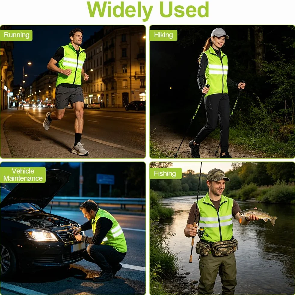 AUYAO Odblaskowa kamizelka rowerowa dla mężczyzn i kobiet, wiatroszczelna kamizelka ostrzegawcza, kamizelka o wysokiej widoczności z zamkiem błyskawicznym, bezrękawnik do jazdy na rowerze górskim