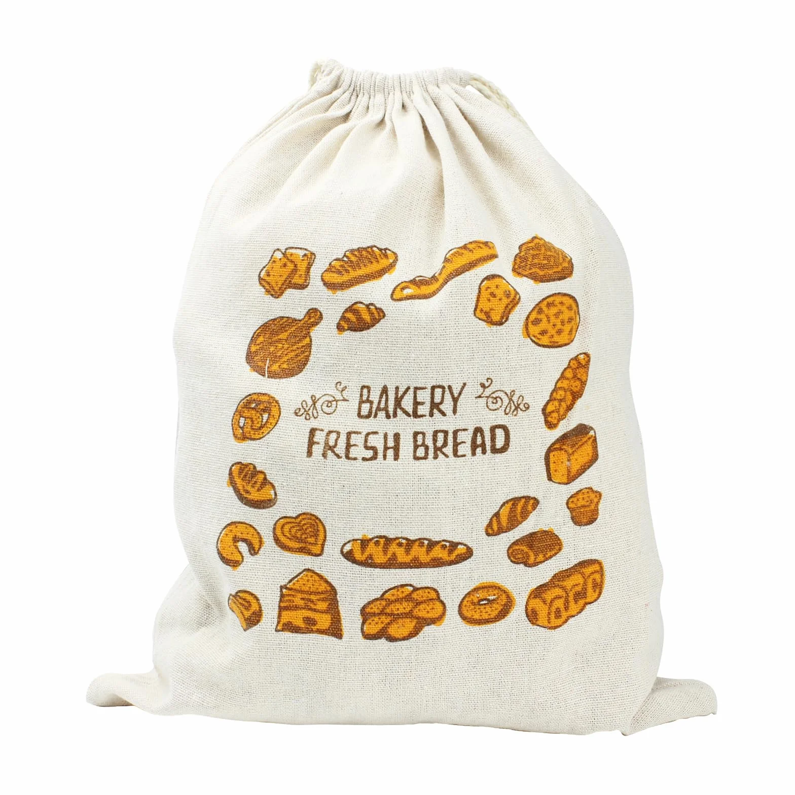 Worek na chleb z motywem liter i chleba, worek z bawełny i lnu ze sznurkiem, oddychający i wielokrotnego użytku, 31 x 38 cm, idealny na średnie pieczywo