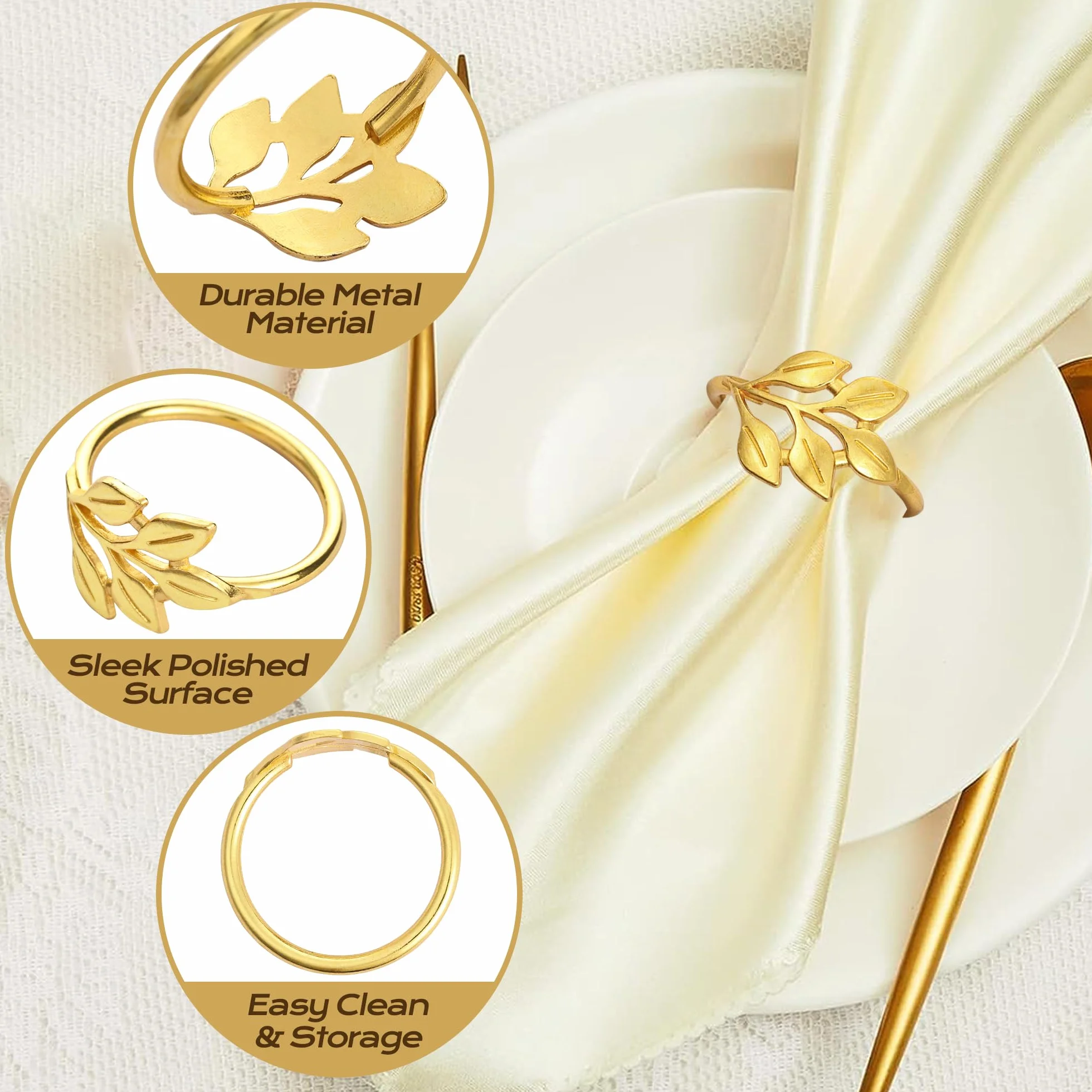 Złote Pierścienie na Serwetki 30 Sztuk Eleganckie Obrączki Liście