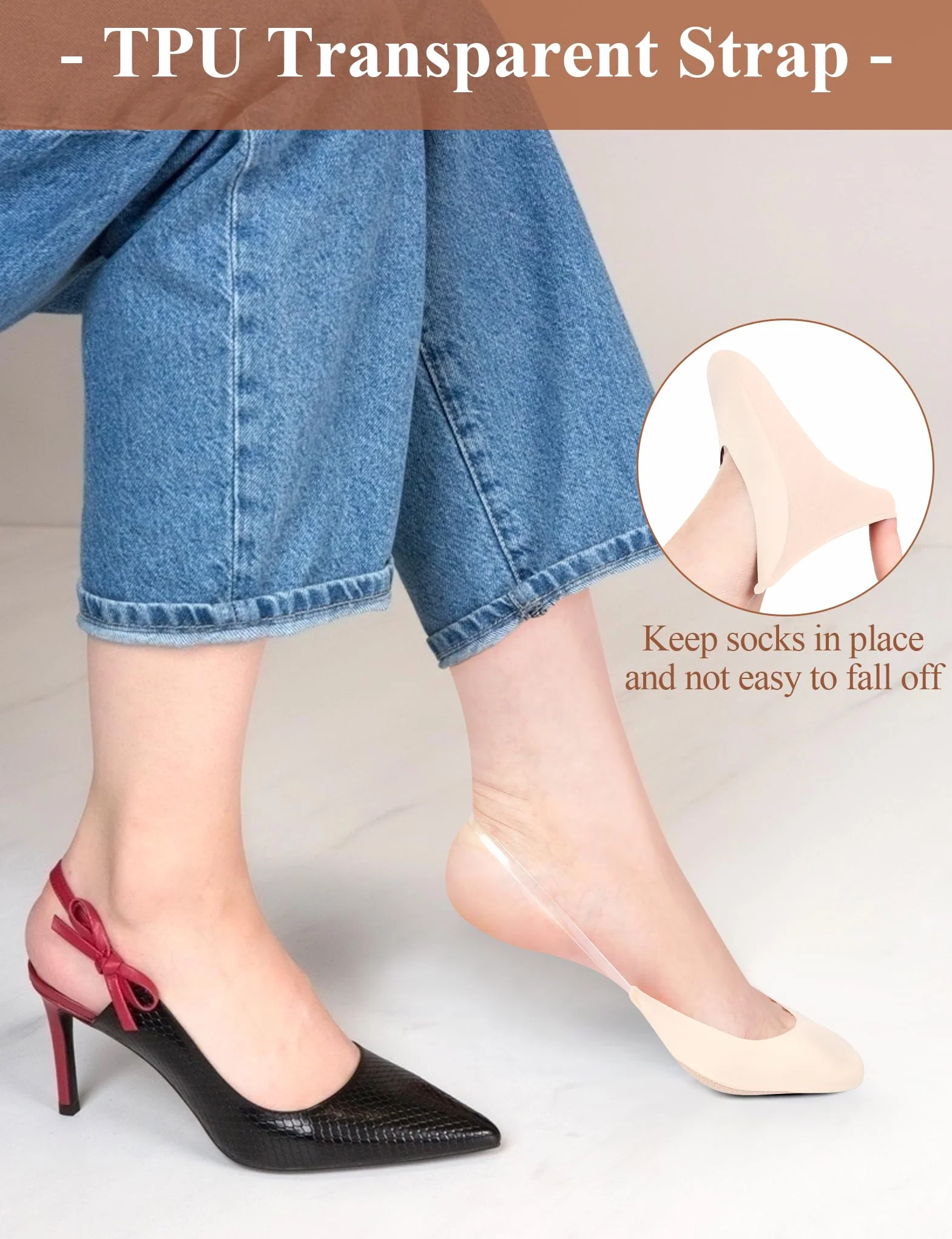 Becellen 4 pary damskich skarpet typu Slingback, No Show Ochraniacze na stopy Niewidoczne skarpety antypoślizgowe skarpetki z silikonem Antypoślizgowe Chusta do pompek na pięcie