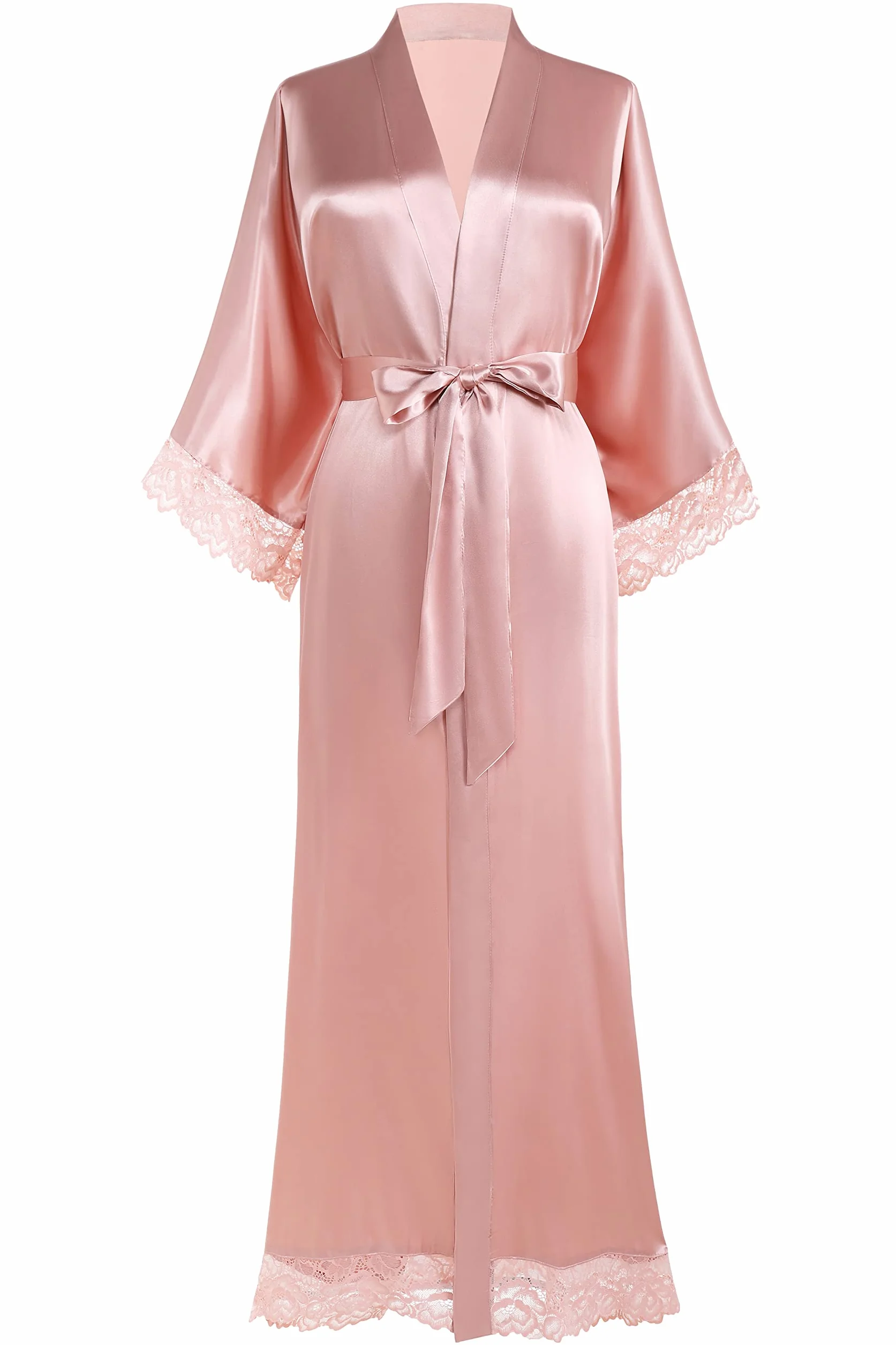 BABEYOND Damski szlafrok kimono z satyny, kimono, długi szlafrok, kolor, druhna, szlafrok kąpielowy z koronkowym wykończeniem, do bielizny nocnej, dla dziewczynki, na imprezę weselną, piżamowe przyjęcie, allpink,