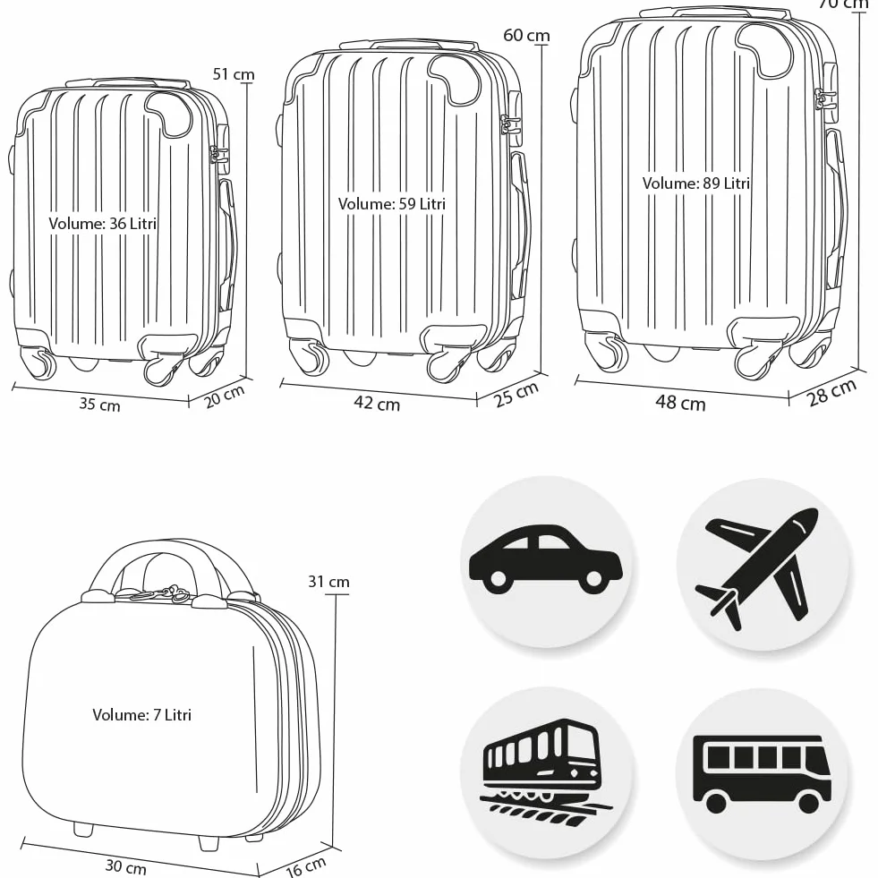 Zestaw 3 twardych walizek ABS, sztywne walizki M-L-XL teleskopowy uchwyt i 4 kółka Easy Roll, zamek szyfrowy, wytrzymały wózek podróżny, z bagażem podręcznym, 3 + 1 x różowy, Taglia Unica,