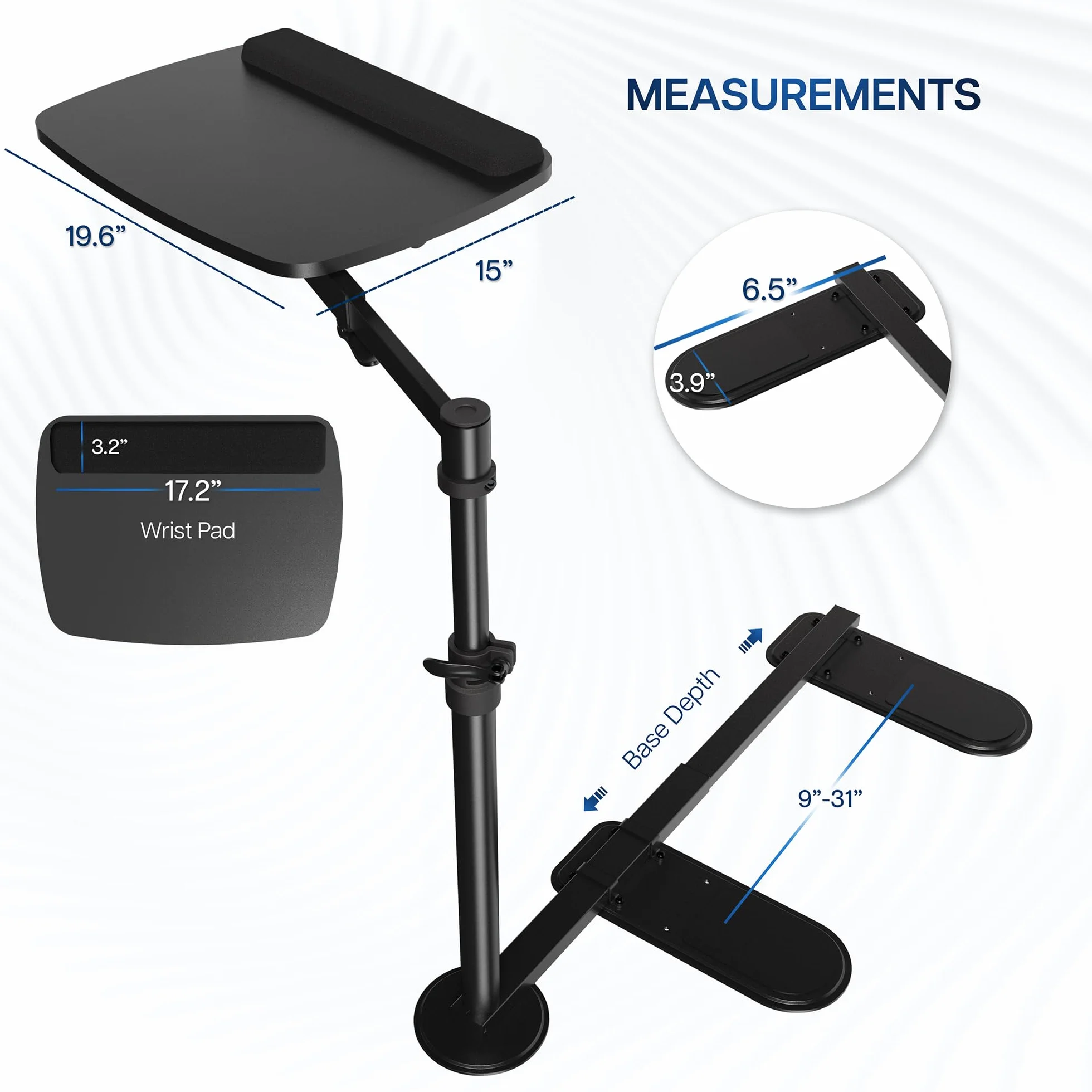 VIVO DESK-ST02C stół obrotowy nad kanapą, biurko na laptopa, do pracy zdalnej, przenośna stacja robocza z regulowanym ramieniem obrotowym, 50 cm, kolor czarny