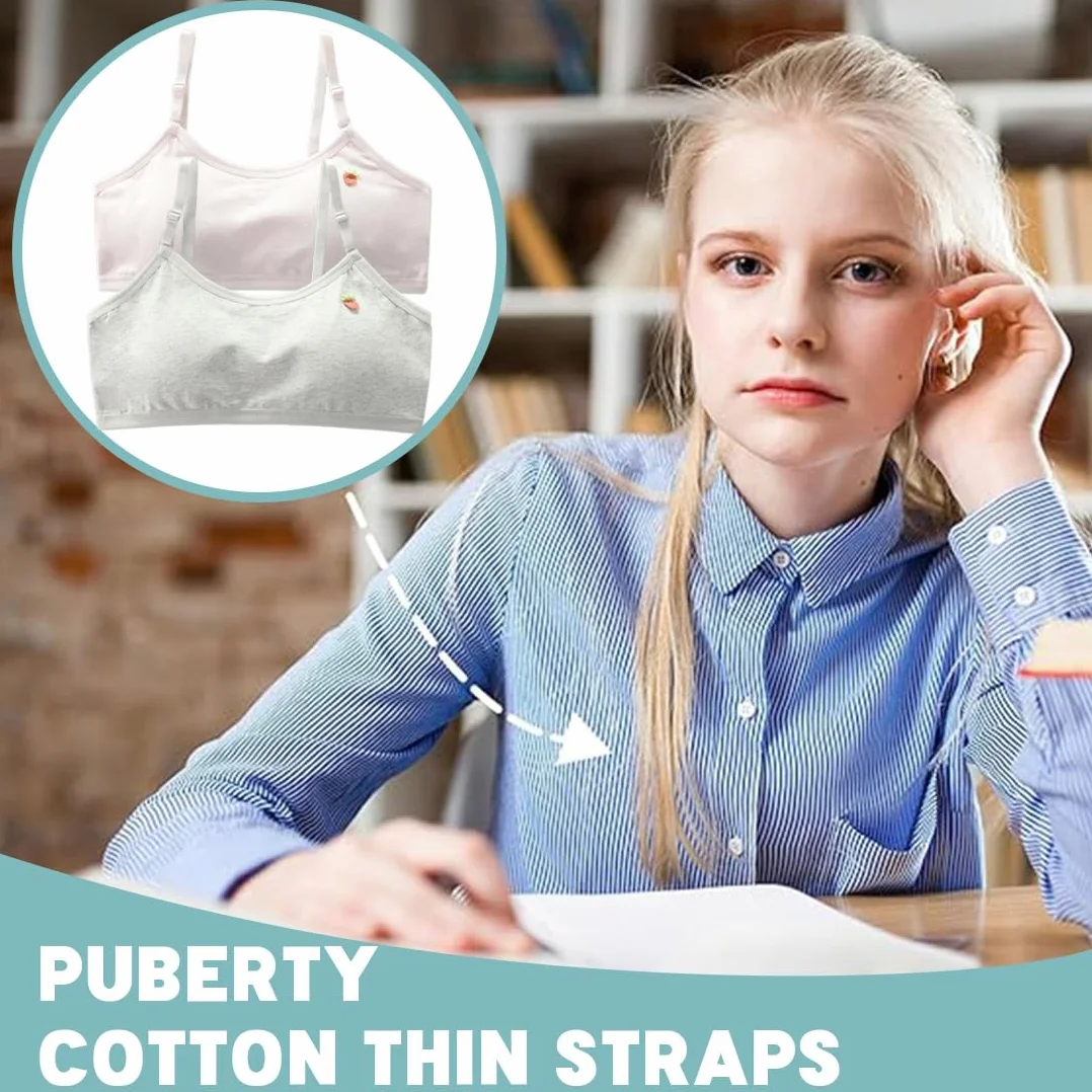 2 sztuki Bielizna sportowa dla dziewcząt nastolatek Bawełniana z wyściełanym i regulowanym paskiem na ramię Bralette Top Bustier dla dzieci w wieku 10-16 lat i kobiet z małymi piersiami