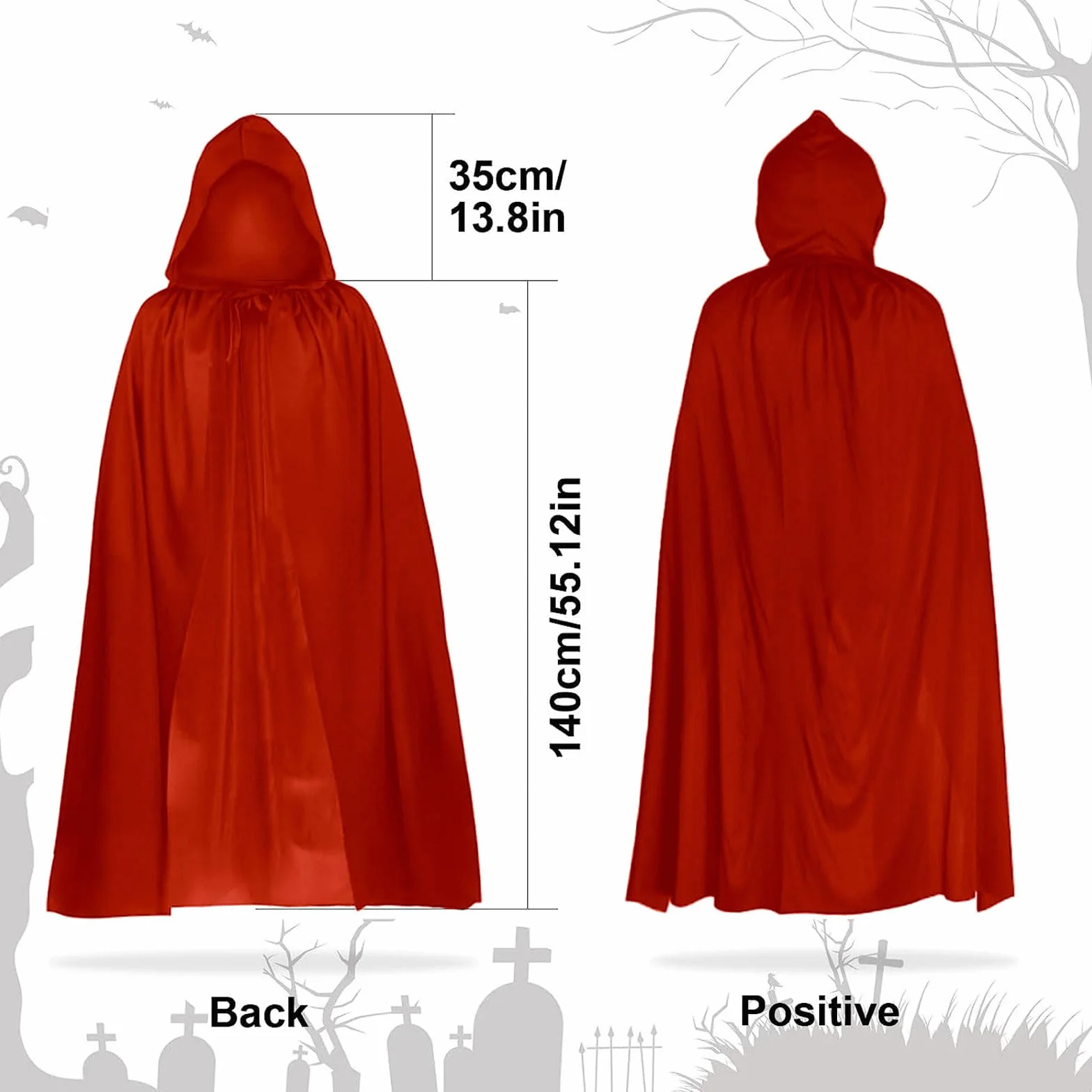 MIVAIUN Czerwona peleryna, czarownica, akcesoria do cosplay, dla dorosłych, na Halloween, fantazyjny kostium, płaszcz dla dorosłych, na imprezę, fantazyjny kostium, maskaradę, czerwony, 140 cm