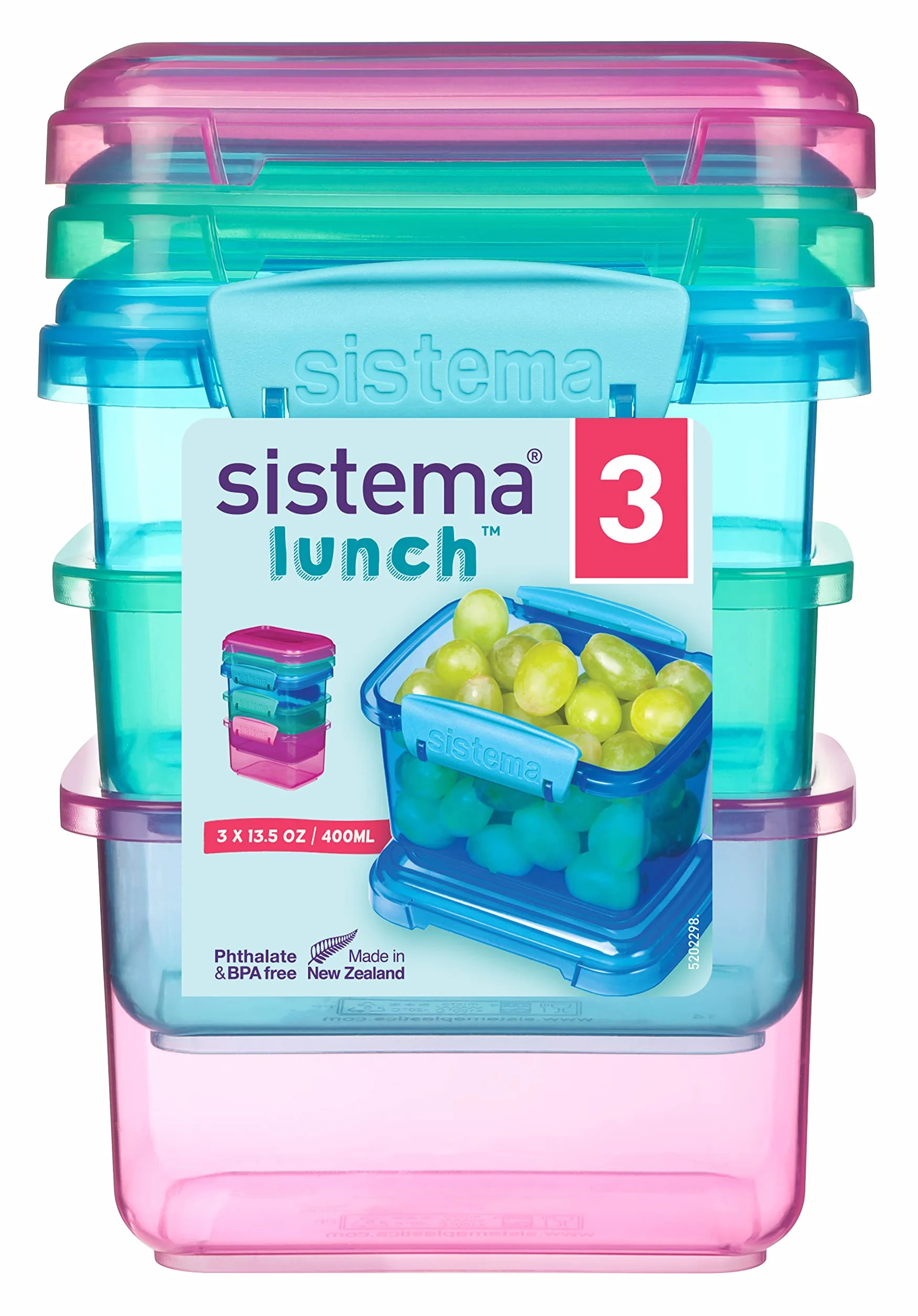 Sistema Pojemniki do przechowywania żywności na lunch, 400 ml, małe pojemniki na przekąski, tworzywo sztuczne bez BPA, różne kolory, 3 sztuki