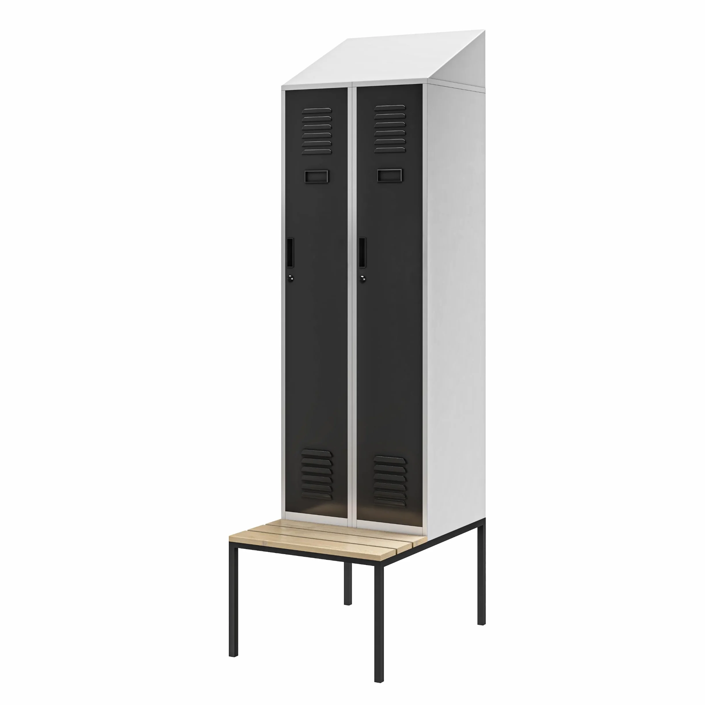 Szafka Metalowa Ubraniowa Socjalna JAN NOWAK KACPER II PRO | Szafa BHP z Ławką i Daszkiem Pracownicza Szafa z Ławeczką Dla Pracowników Odzieżowa | 60 x 229,5 x 85 cm (Szaro-Antracytowa)