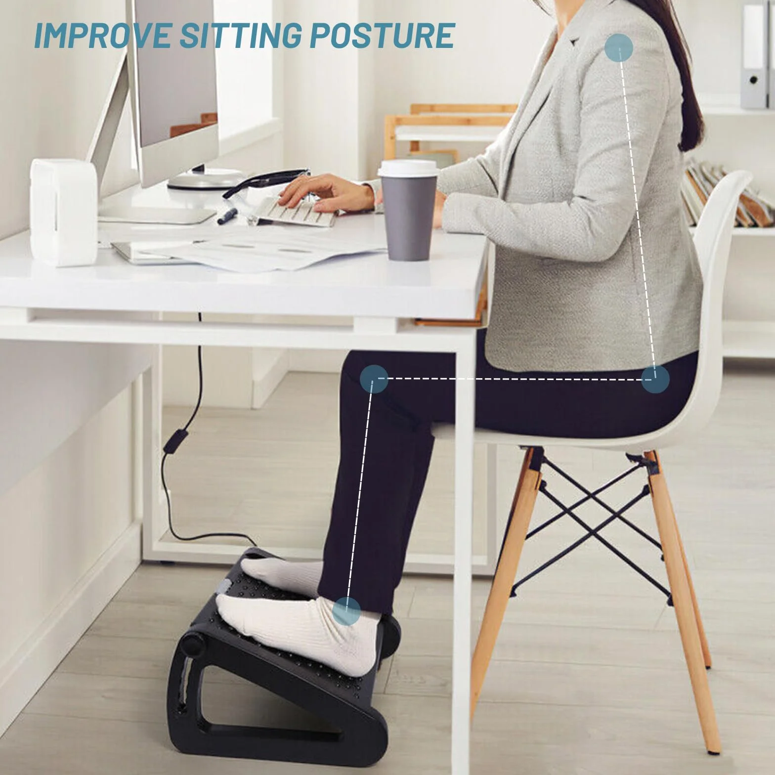 Ergonomiczny podnóżek, 6 podnóżków z regulacją wysokości, antypoślizgowy podnóżek pod biurkiem z funkcją masażu, do domu, biura i podróży