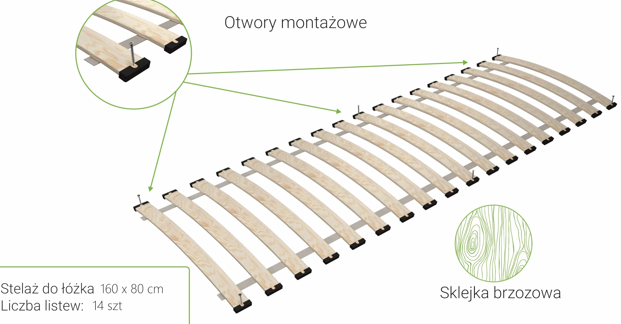 Stelaż wkład do łóżka pod materac 80x160 cm sprężynujący