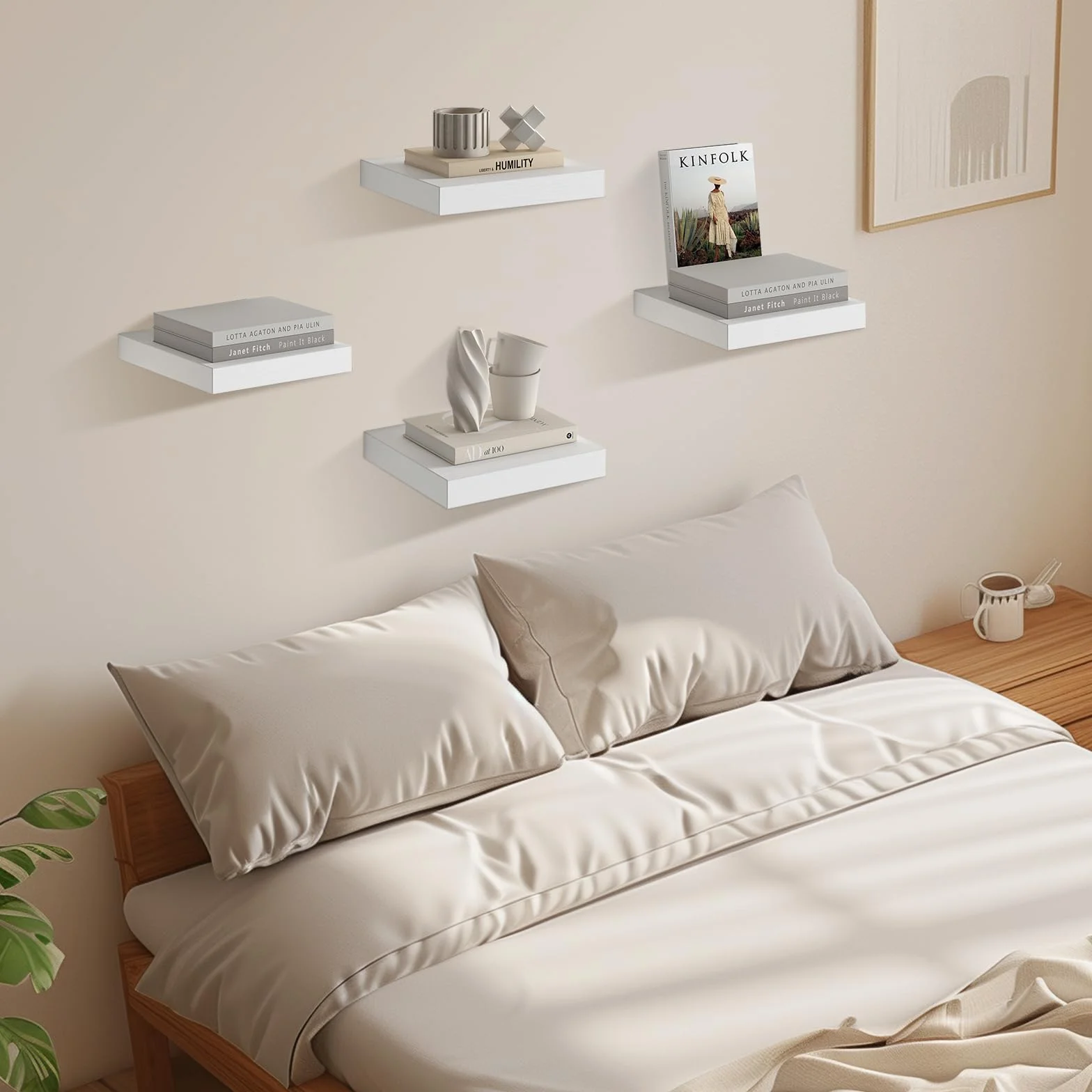 Zestaw 4 regałów wiszących Kompakt 20x20cm Regał ścienny MDF Biały