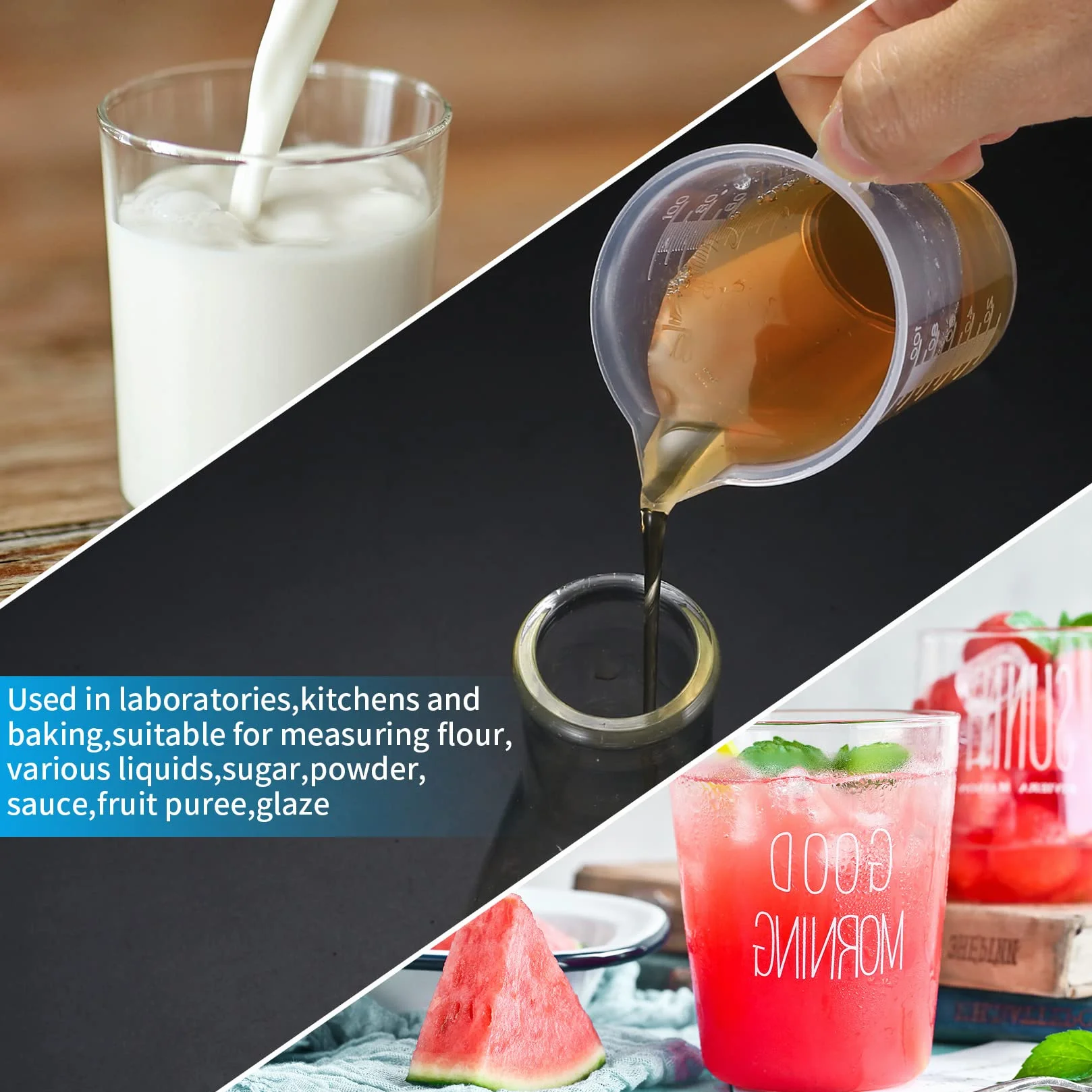 Zestaw 3 precyzyjnych miarek 50 ml, 100 ml, 250 ml z wagą do detergentów