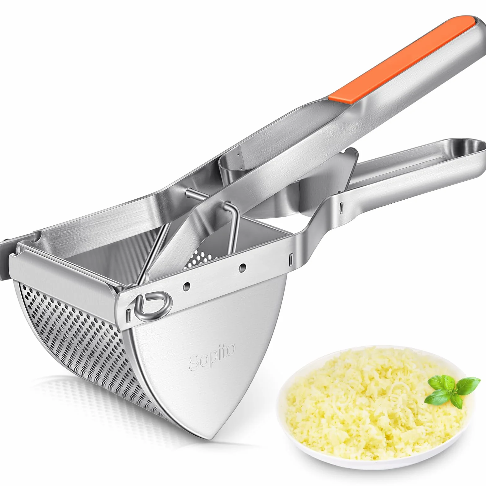 Praska do ziemniaków, praska do ziemniaków Sopito ze stali nierdzewnej z silikonowym uchwytem, do puree ziemniaczanego, dżemu, warzyw, owoców