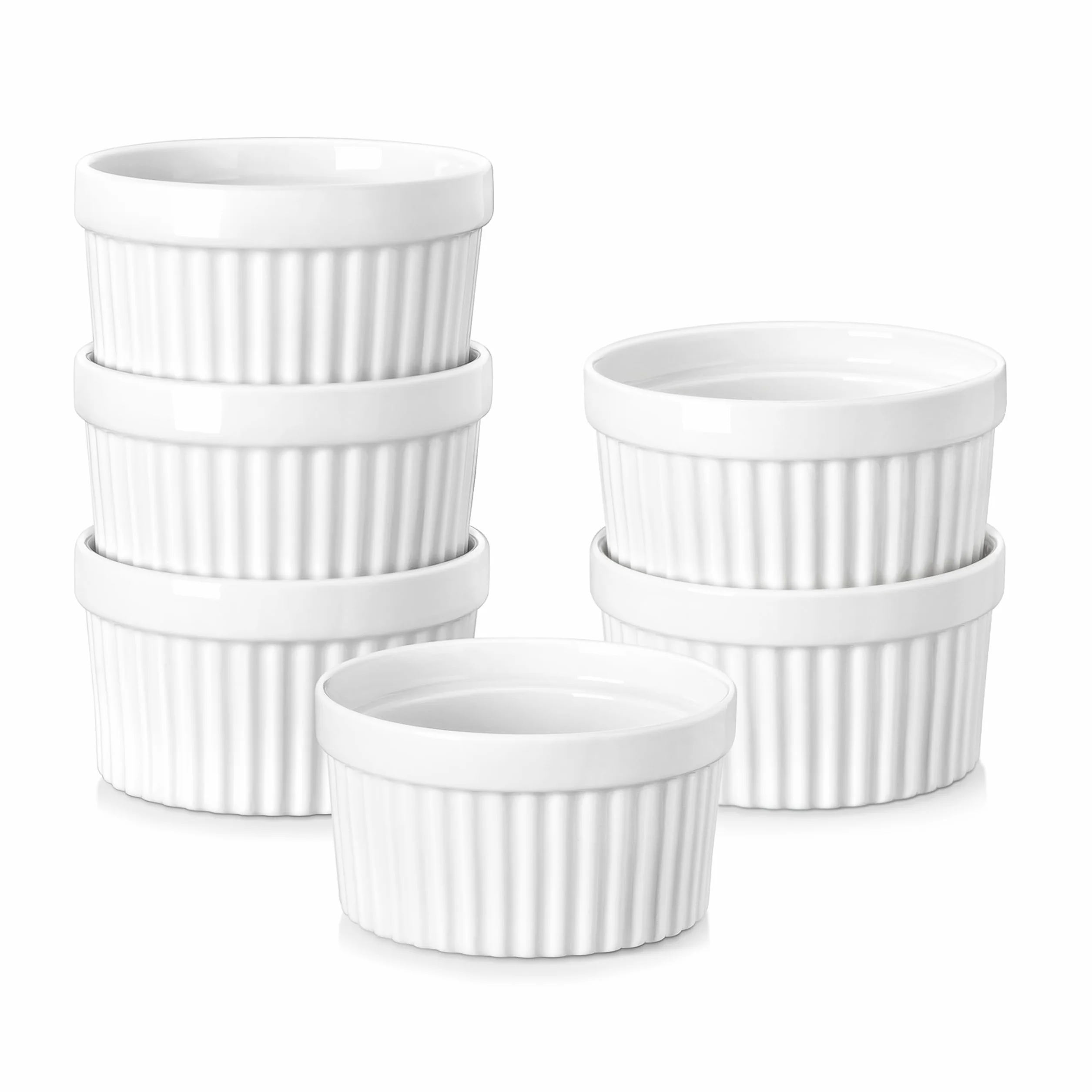 MALACASA Seria Ramekin zestaw 6 miseczek do sufletu 140 ml odporne na piekarnik 8,8 x 4,9 cm białe