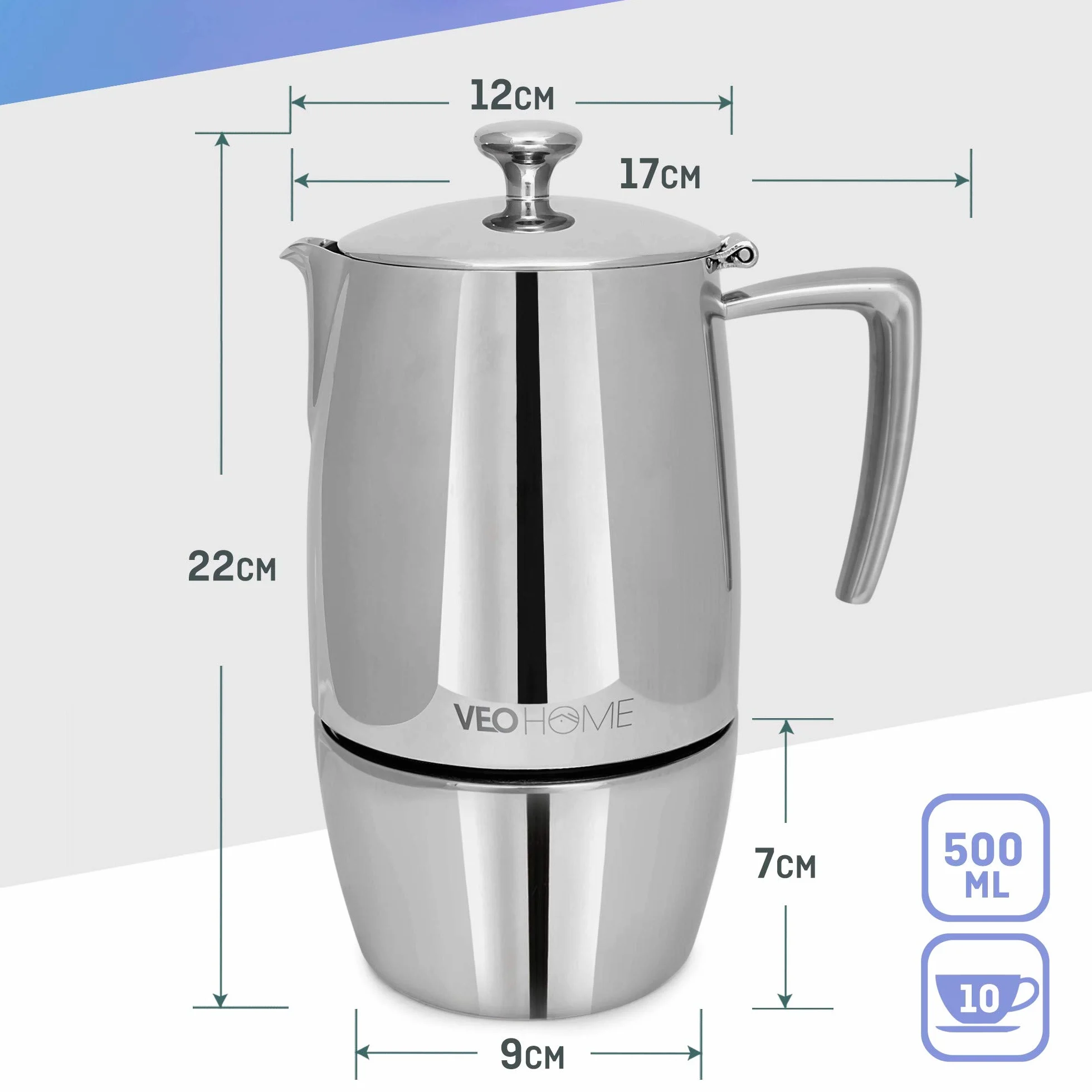 VeoHome Mokka Pot zaparzacz do espresso 10 filiżanek 500 ml stal nierdzewna indukcyjna