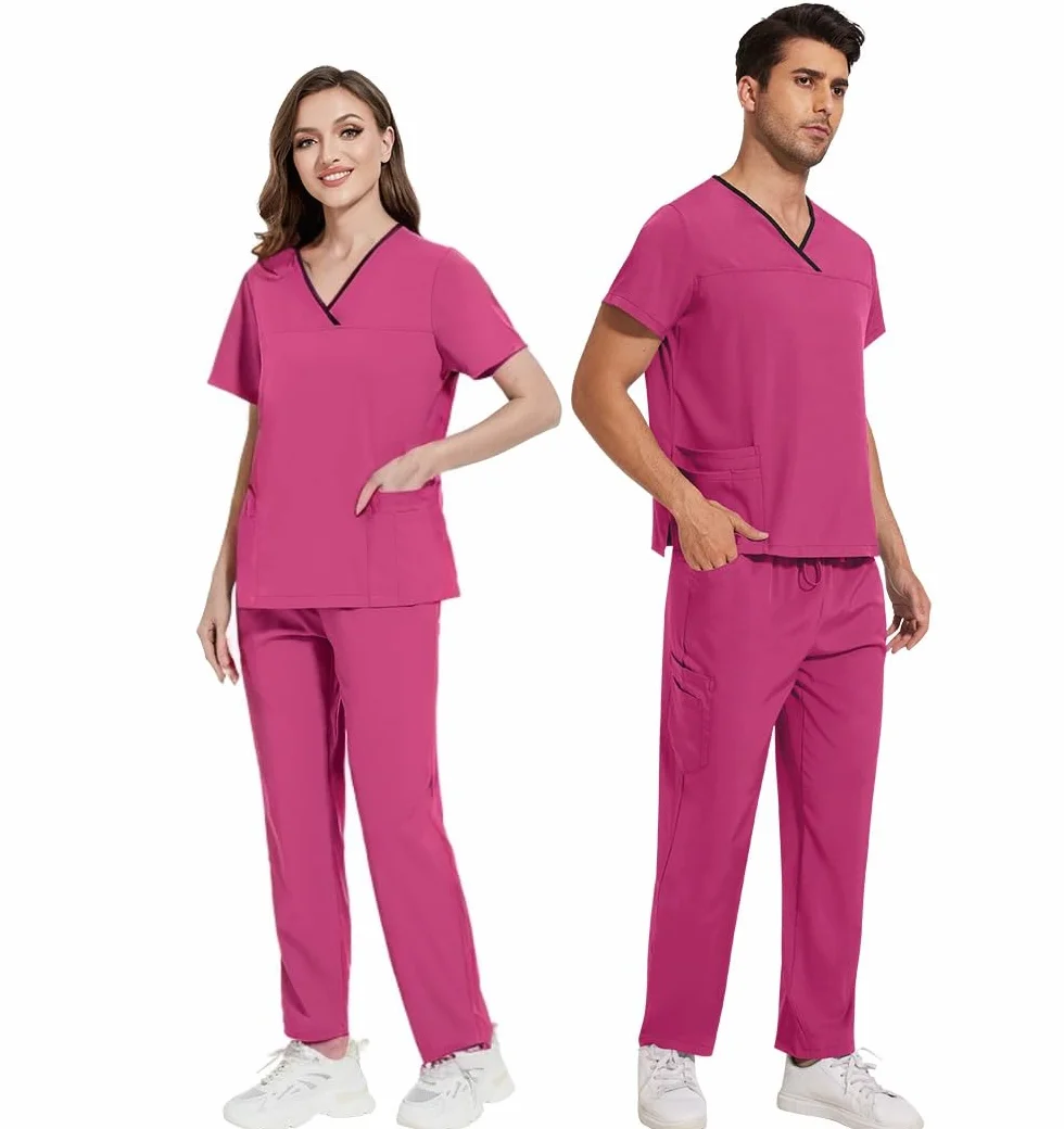 Zestaw peelingowy unisex medyczny mundur zestaw poliester oddychająca szybkoschnąca odzież robocza z 4 kieszeniami top stretch spodnie DK51
