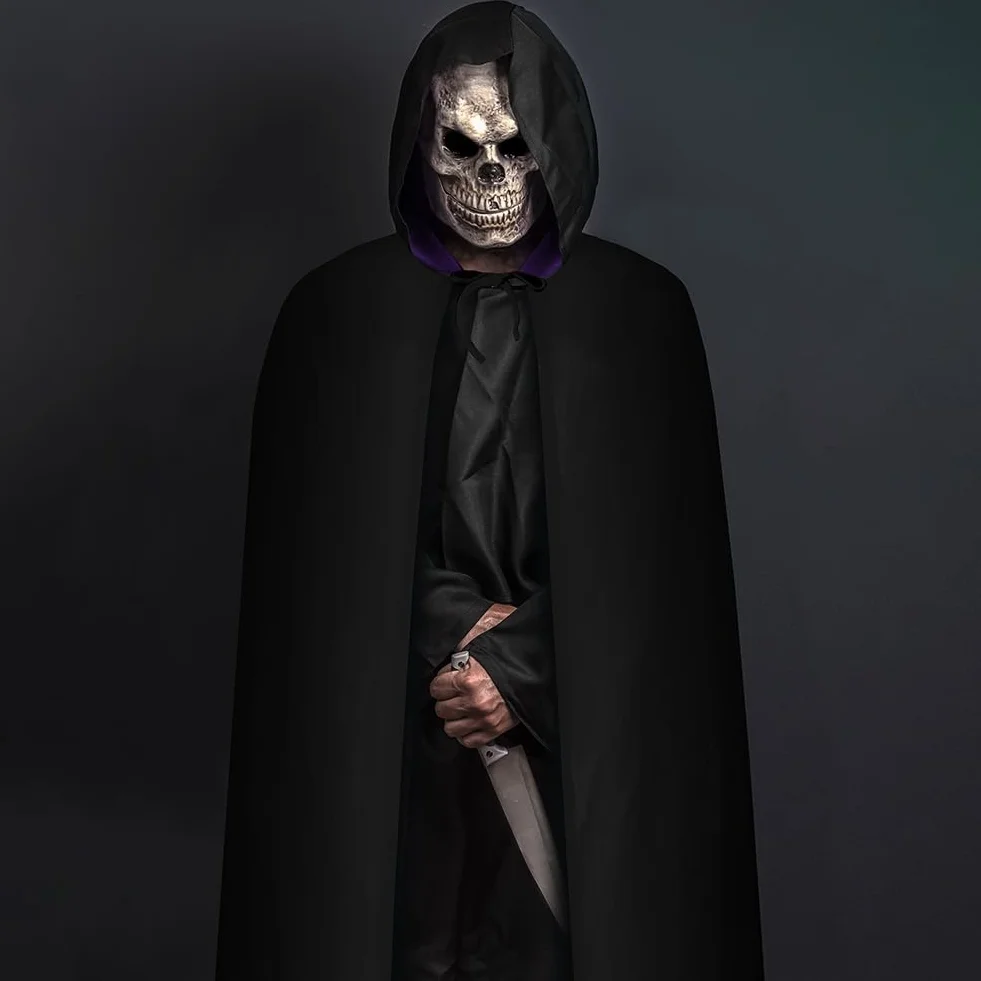 AOOWU Peleryna z kapturem dla dorosłych, odwracalna czarno-czerwona peleryna z kapturem, peleryna wampira, płaszcz czarownicy dla dorosłych, fantazyjny kostium na Halloween, Boże Narodzenie,