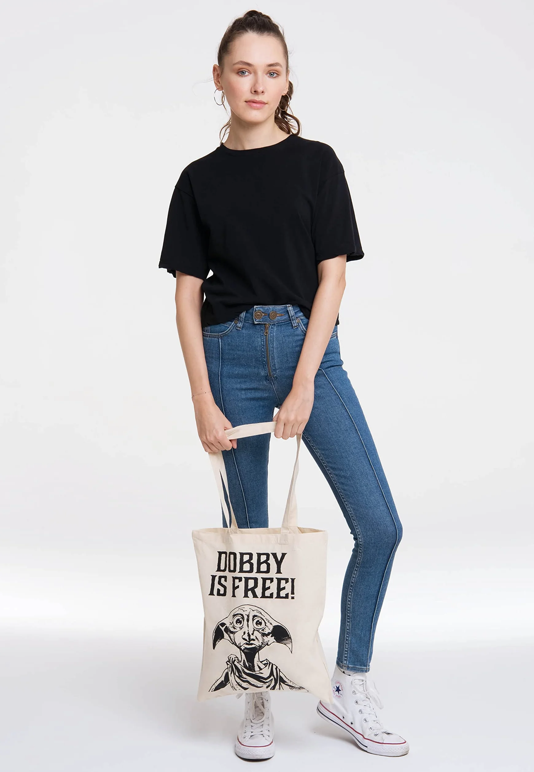 Logoshirt® Harry Potter I Dobby Is Free I Torba bawełniana na zakupy I Ekologiczna I Worek jutowy I Z motywem I Długie uchwyty I Öko-Tex® I Naturalny I Licencjonowany design