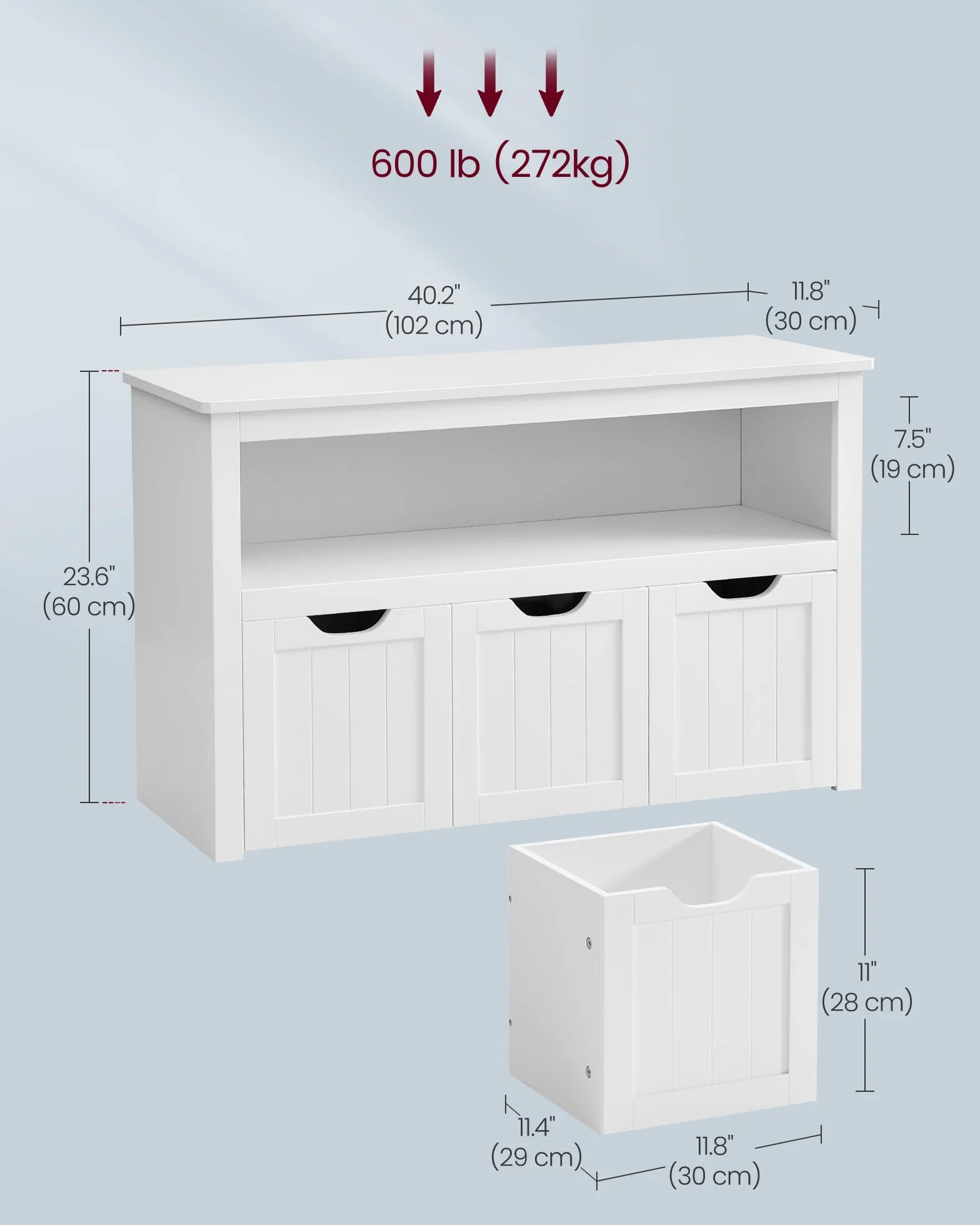 VASAGLE Szafka do przechowywania zabawek 3 półki na kółkach 30x102x60 cm biały