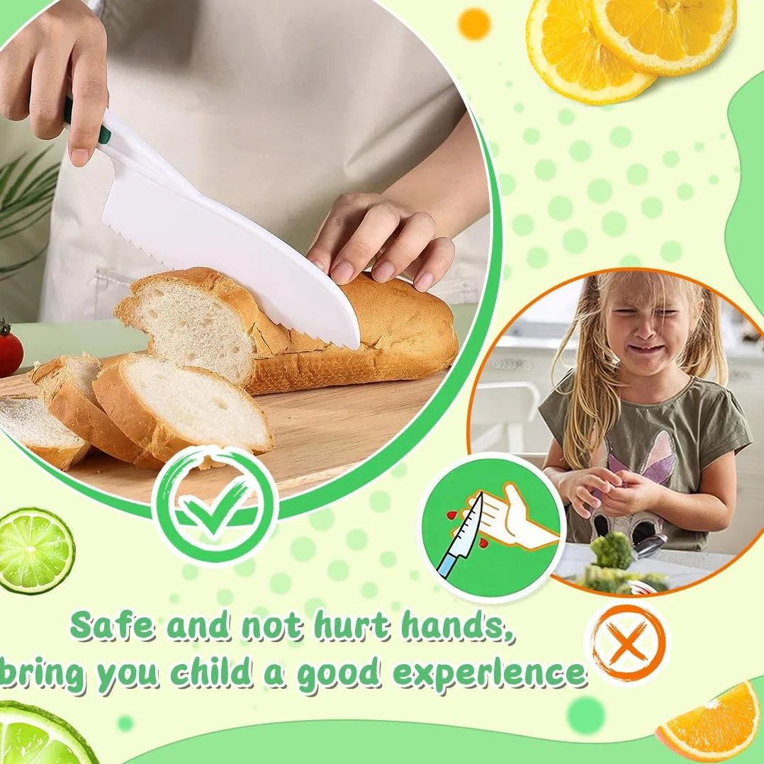 Noże dla dzieci, 17 sztuk noży dziecięcych Montessori, noże kuchenne dla dzieci, w tym drewniany nóż, deska do krojenia i obieraczka, krokodyl, zestaw noży do krojenia owoców lub warzyw