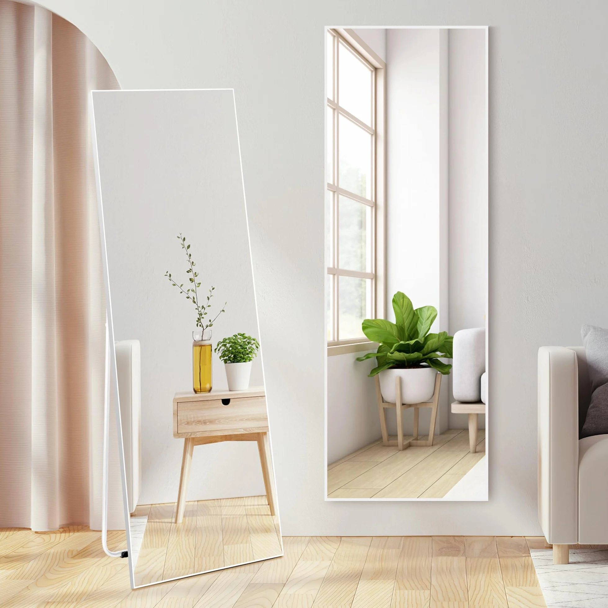 Lustro podłogowe 150 x 51 cm białe prostokątne