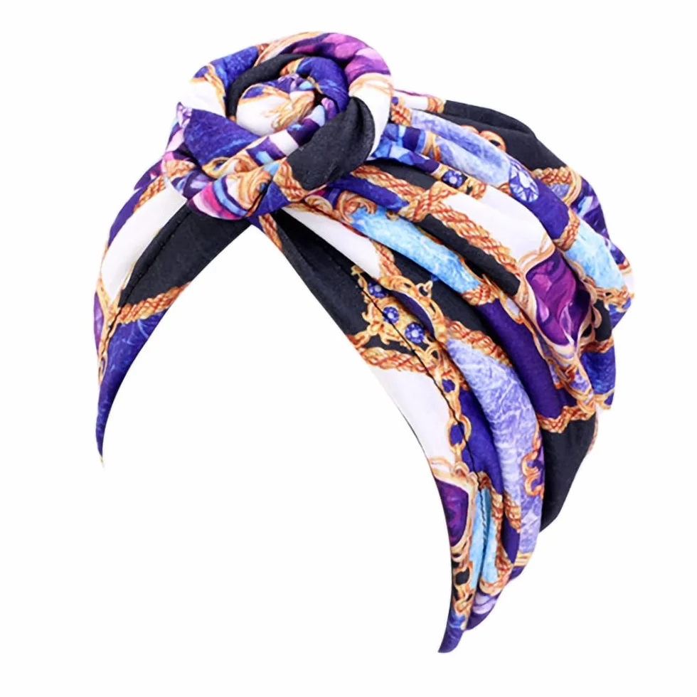 Afrykański turban damski, afrykański wzór, kwiaty, nakrycie głowy, chusta na głowę, czapka z daszkiem, czapka do spania, fioletowa, liliowy, 70