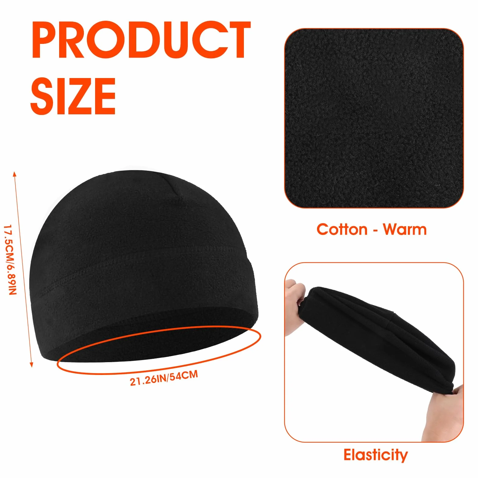 WLLHYF 1 sztuki zimowa ciepła czapka z czaszką wiatroszczelna czapka do zegarka gruba miękka polarowa czapka beanie dla mężczyzn kobiet sport na zewnątrz czarna, Czarny, rozmiar uniwersalny