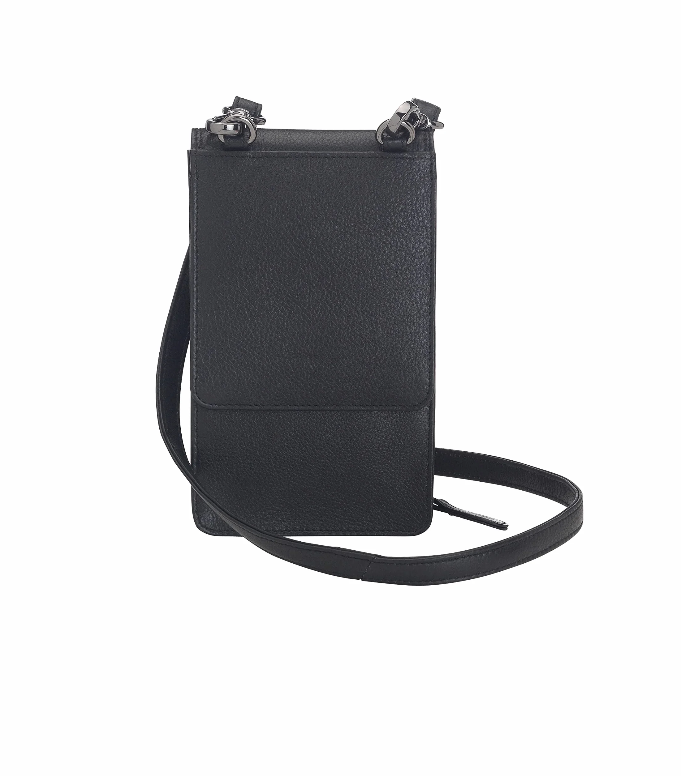 Torebka na telefon komórkowy do zawieszenia damska mała, prawdziwa skóra, torba na ramię na telefon komórkowy, smartfon, torba z ochroną RFID, zamek błyskawiczny Crossbody (100), czarny, 17 x 10 x 4 cm