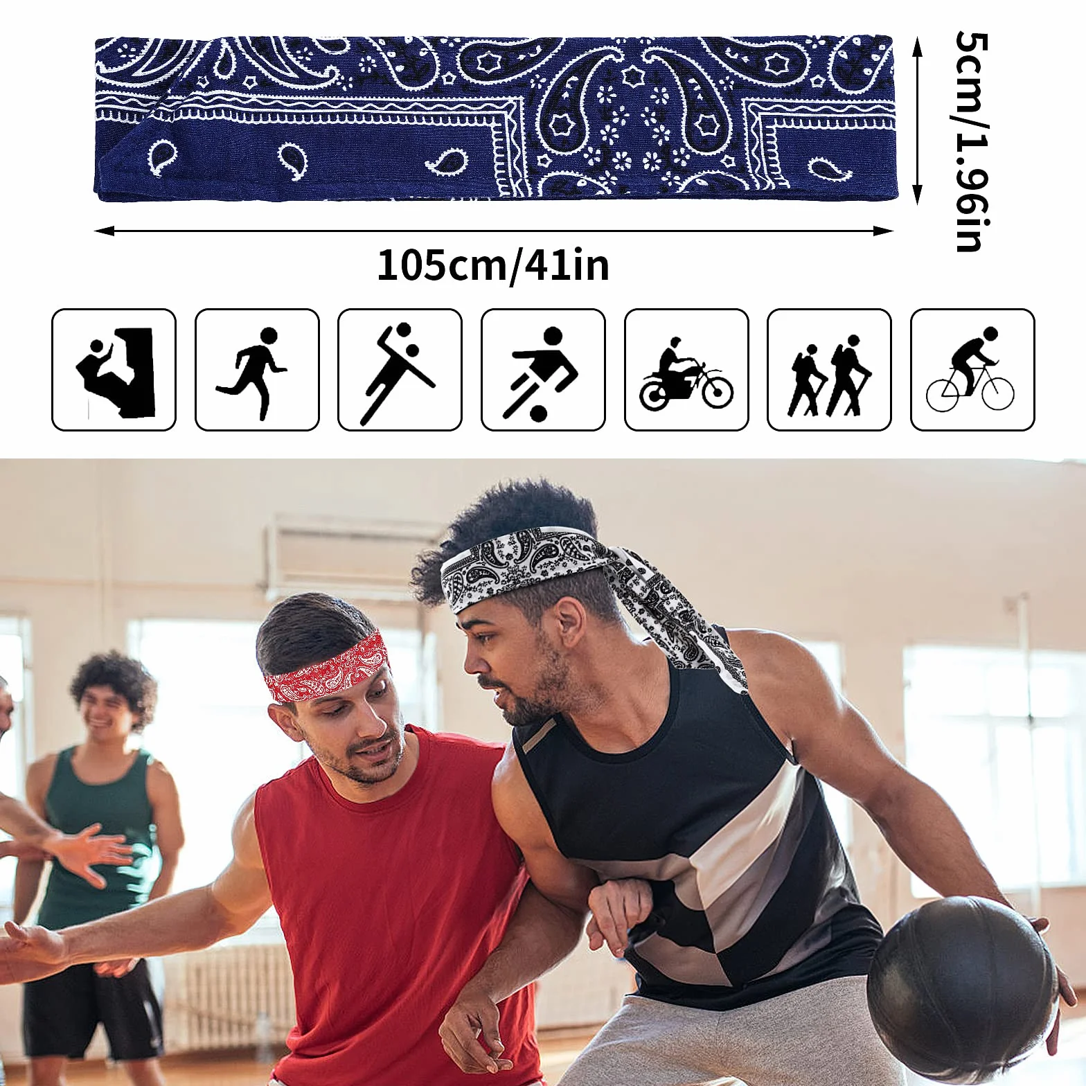 Lusofie Sportowa opaska na głowę, elastyczna bandana sportowa, regulowana bandana piracka, dla mężczyzn, opaski odprowadzające , sportowe, antypoślizgowe, do jogi, odprowadzające wilgoć, 4 szt