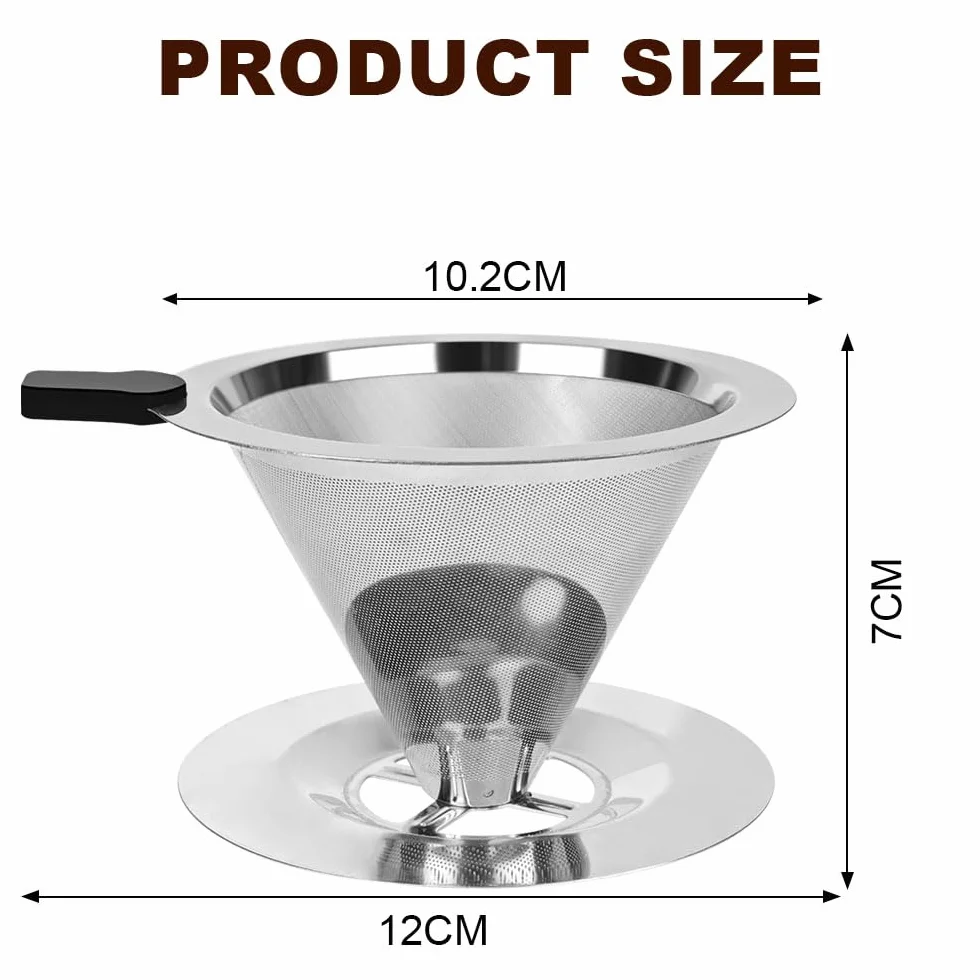 Vicloon Filtr do kawy ze stali nierdzewnej wielokrotnego użytku Dripper z uchwytem na kubek, do 4 filiżanek