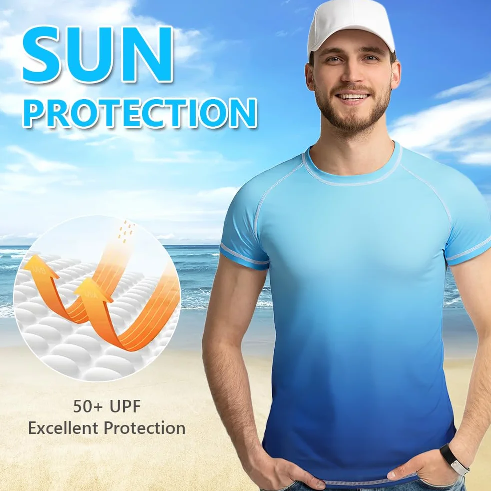 Męska koszulka chroniąca przed promieniowaniem UV, szybkoschnąca koszulka z krótkim rękawem UPF 50+, męskie krótkie rękawy do sportów wodnych Surfing Pływanie Lato