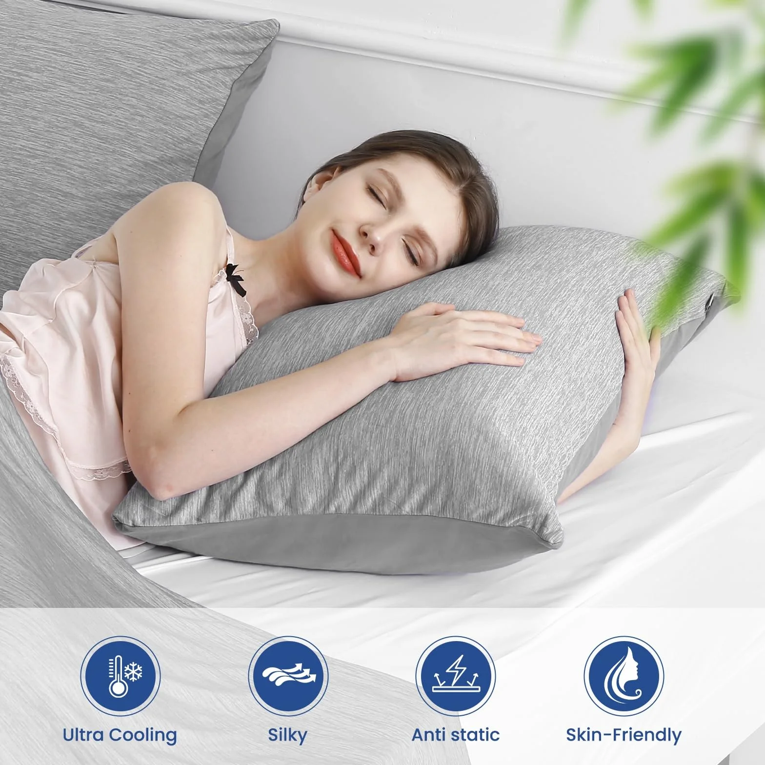 Elegear Poszewki na poduszki Świeże poduszki 40 x 80 cm, Q-Max 0,5 Arc-Chill 3.0 Letnia poszewka na poduszkę z włókna chłodzącego, oddychająca, wygodna, antystatyczna, hipoalergiczna, 2 sztuki, szara