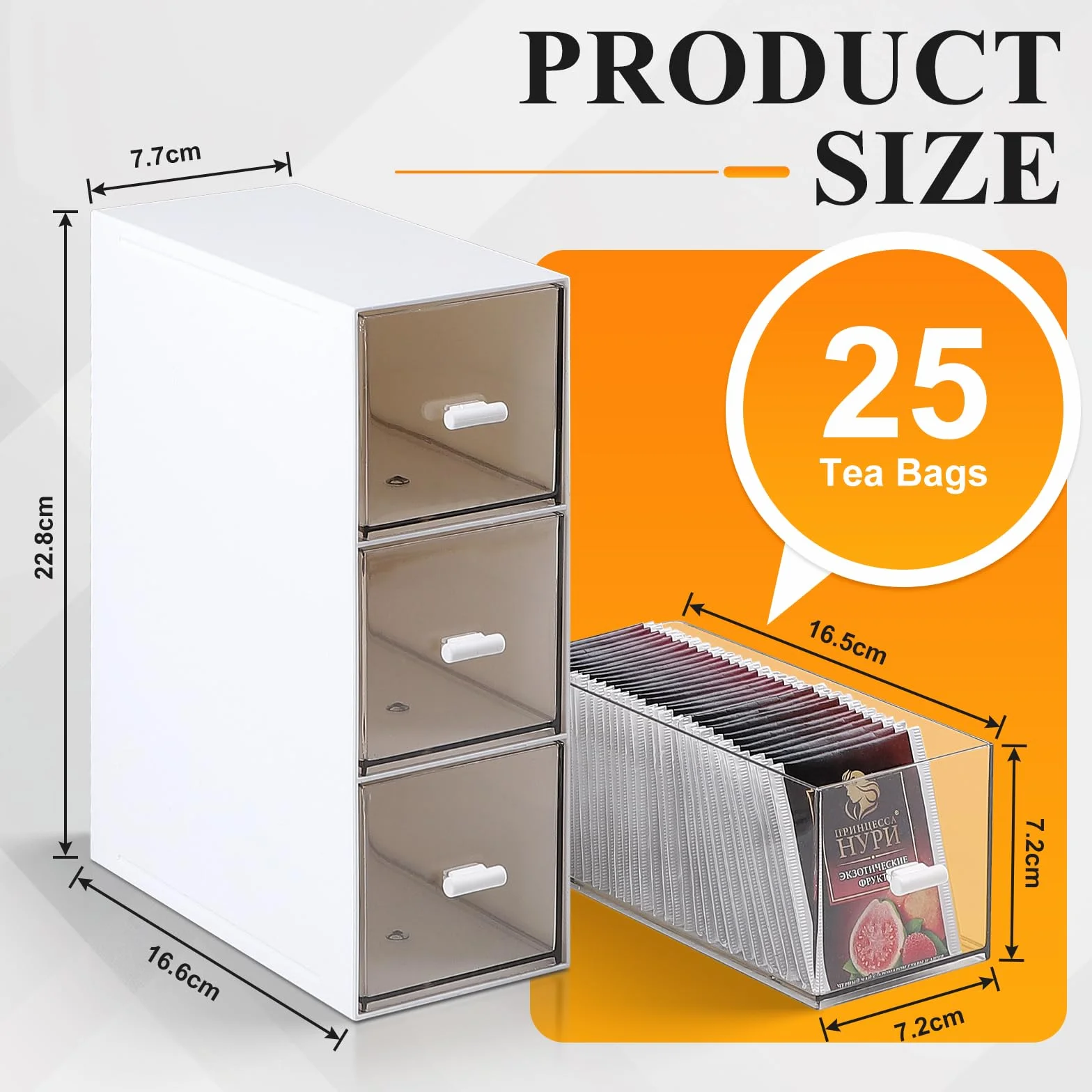 EFUTURETIME 4 sztuki plastikowych skrzynek na herbatę z 12 szufladami 22,6x16,5x7,6cm Organizer na torebki herbaty, przechowywanie herbaty sypkiej, torebek herbaty, kawy, cukru, długopisów i