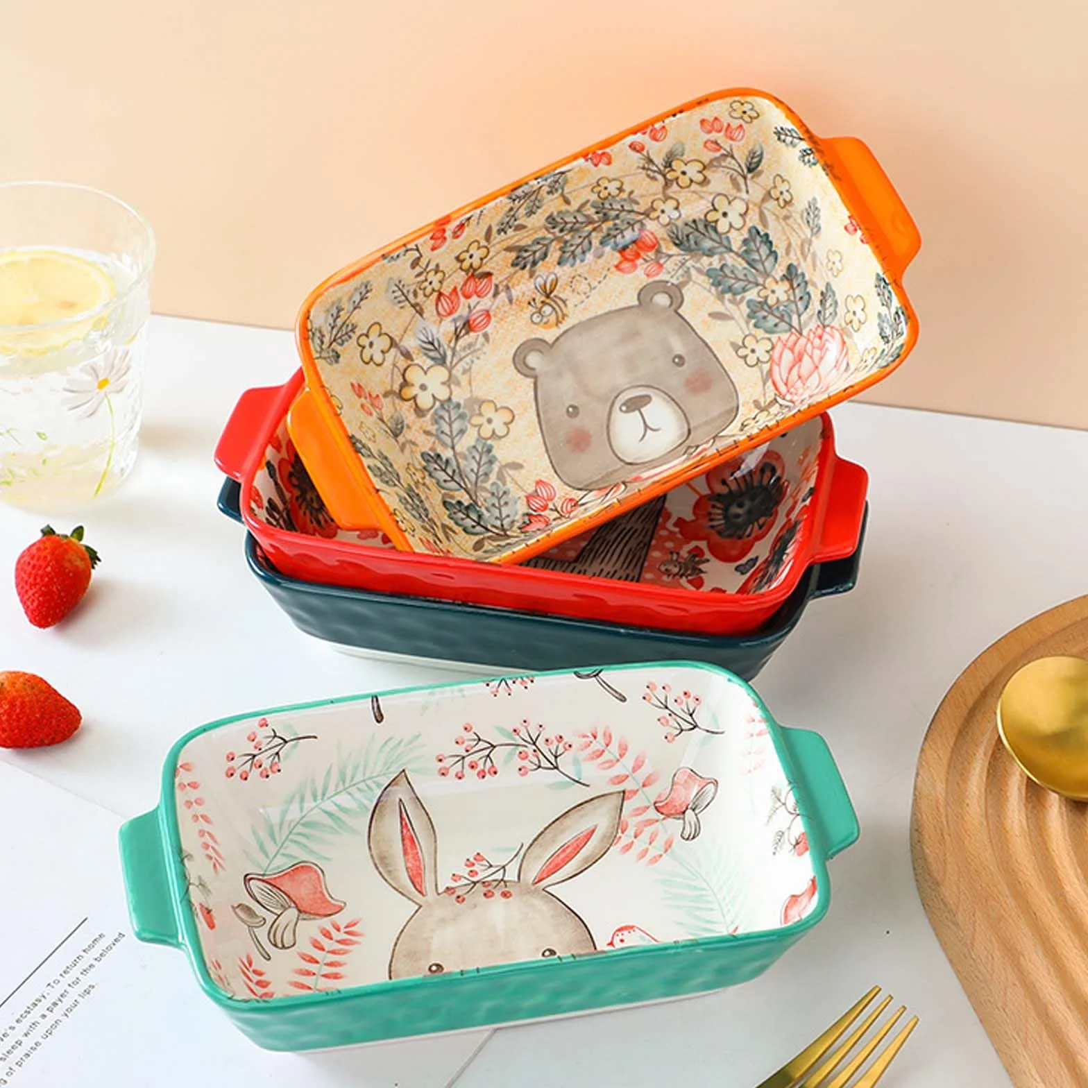 Małe ceramiczne prostokątne naczynia do pieczenia z uchwytem do piekarnika i kuchenki mikrofalowej, patelnia do zapiekanek lasagne, nieprzywierające naczynie do pieczenia, odpowiednie do sufletu