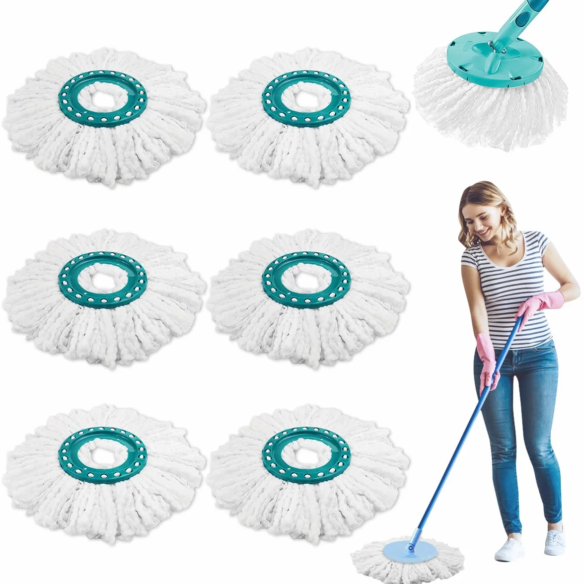 Zestaw 6 sztuk do zestawu mopa Leifheit CLEAN Twist Ergo, 2 włókna system do Leifheit Rotomop, do cząstek brudu, wszystkich rodzajów gleby