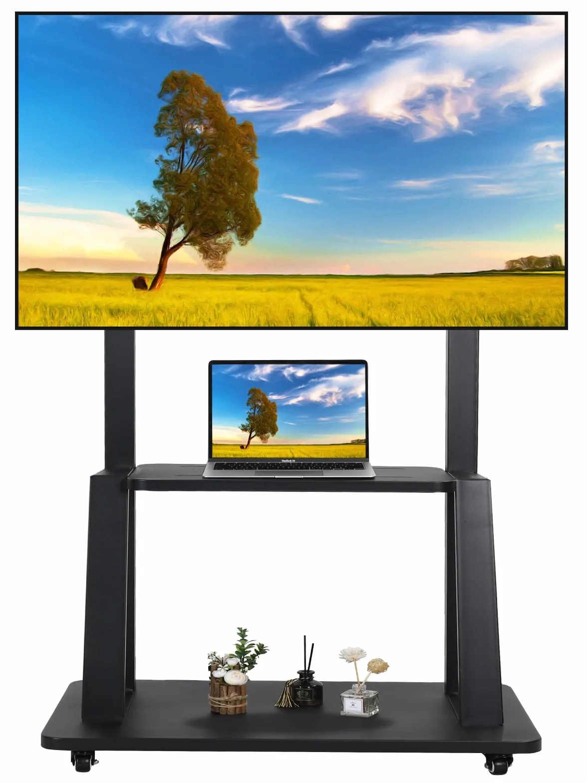 Maiproo Chariot TV mobile à roulettes pour écrans plats LCD LED OLED de 32 à 75 pouces - Peut supporter jusqu'à 45,4 kg - Avec roue de verrouillage réglable en hauteur - Robuste