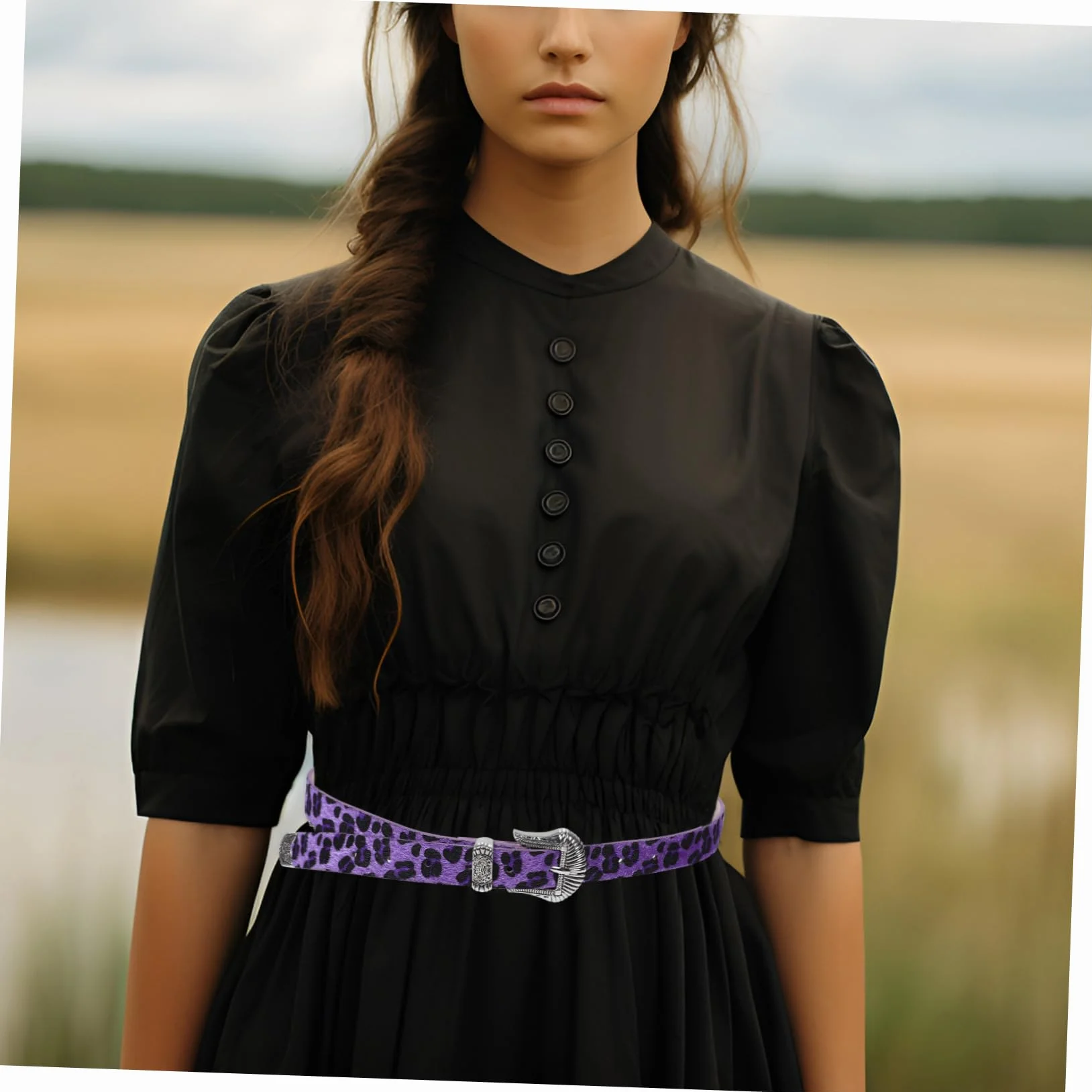 Modny Pasek Z Nadrukiem W Panterkę Dla Kobiet W Stylu Vintage Western Szeroki Pasek Z Klamrą Fioletowy
