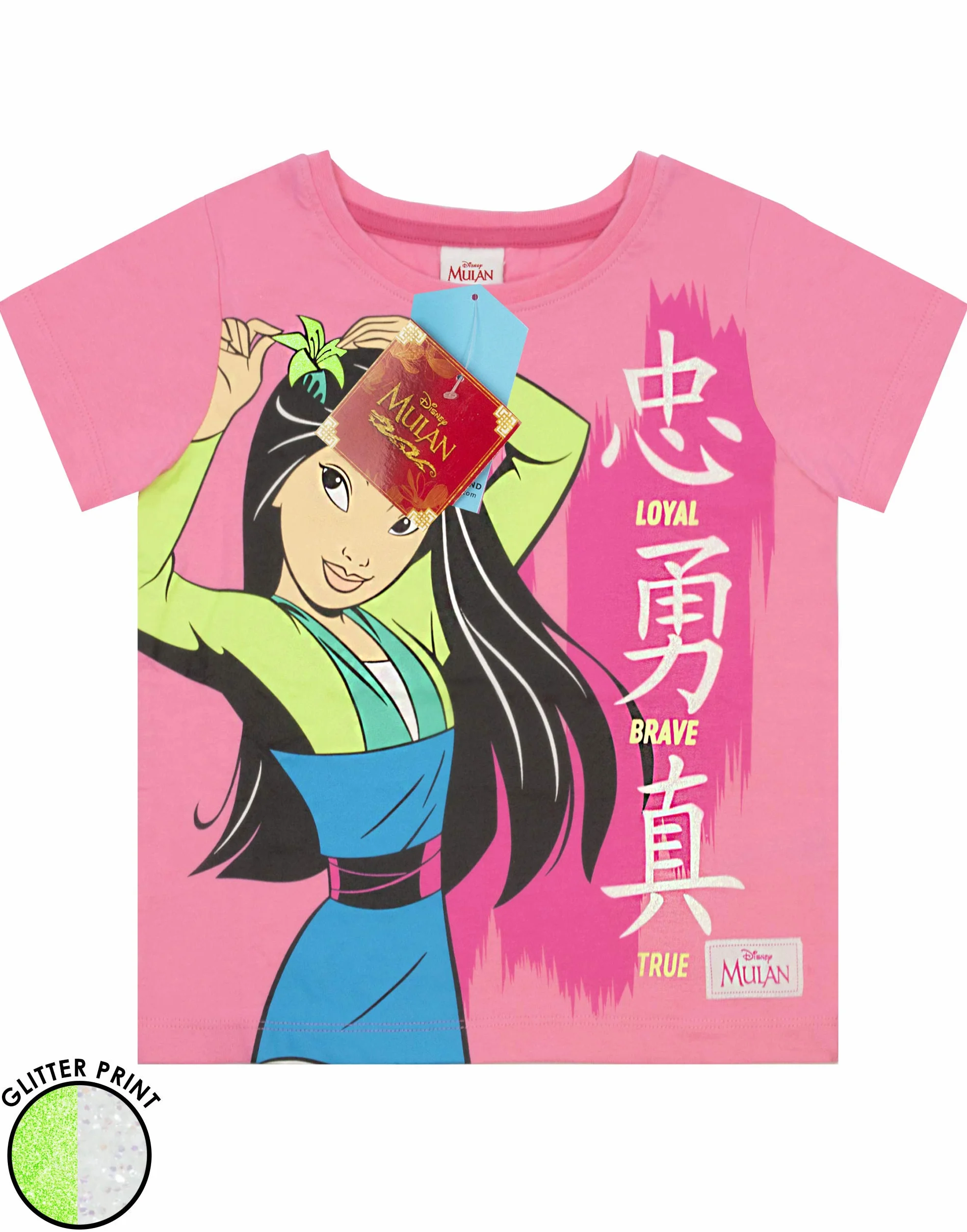 Mulan Disney piżama Loyal Brave True Girl's różowa koszulka i szorty piżamy zestaw odzieży nocnej