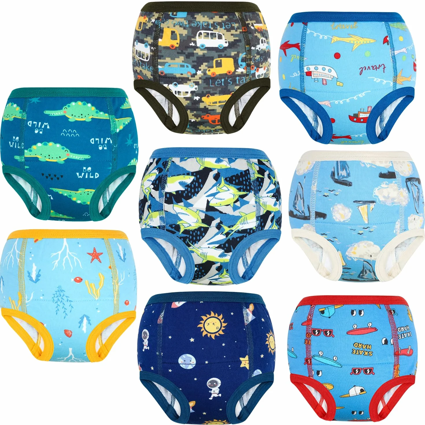 MOEMOE BABY Nocne spodnie treningowe, 8 sztuk, bawełniane, nocnikowe, spodnie treningowe dla dzieci, do treningu nocnika, majtki dla chłopców i dziewczynek