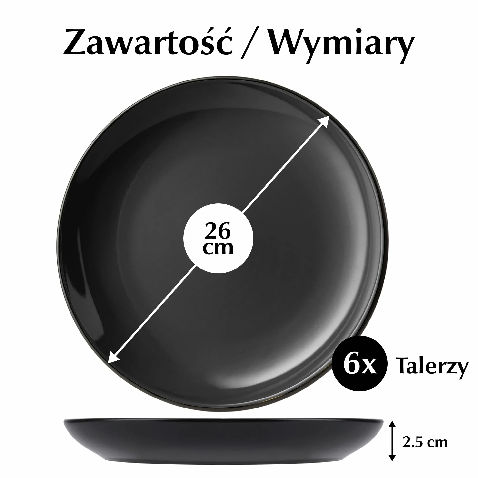MIAMIO Zestaw talerzy obiadowych 6 sztuk kamionkowych ceramicznych Le Papillon Czarny 26 cm