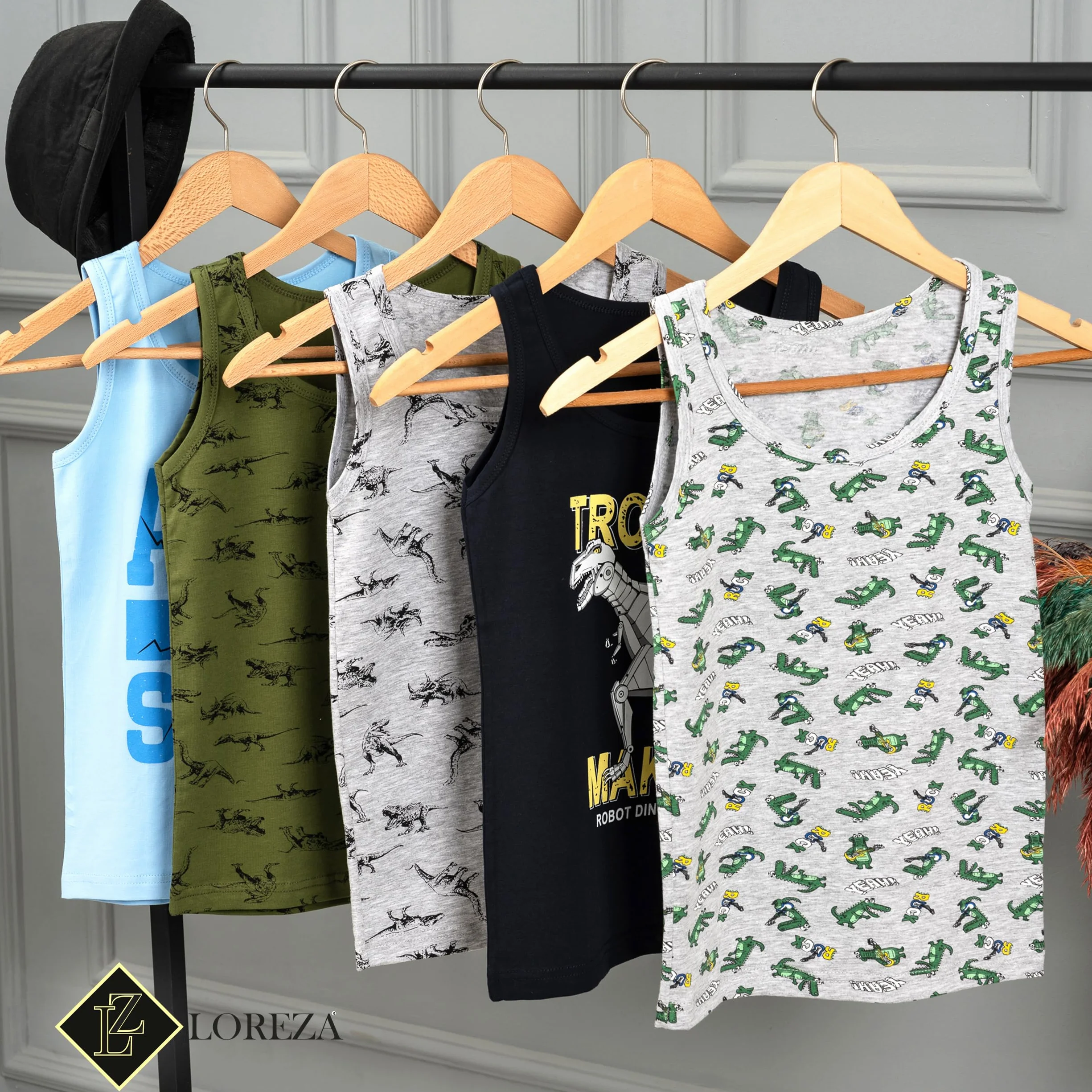 LOREZA ® 5-pak podkoszulek chłopięcych z bawełny tank top bielizna chłopięca