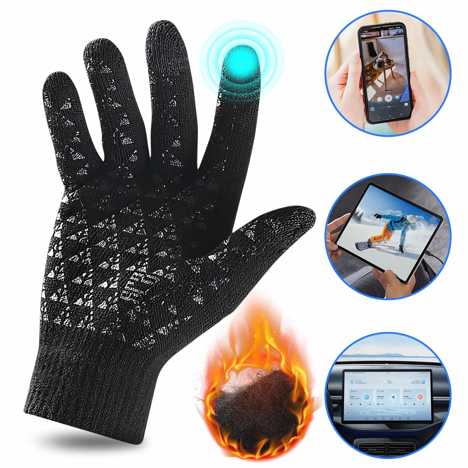 QKTYB Bezprzewodowa czapka zimowa Bluetooth z rękawiczkami z ekranem dotykowym LED reflektor V5.0 USB ładowalna czapka muzyczna nadaje się do prania dla mężczyzn kobiet bieganie narciarstwo turystyka kemping jazda na rowerze
