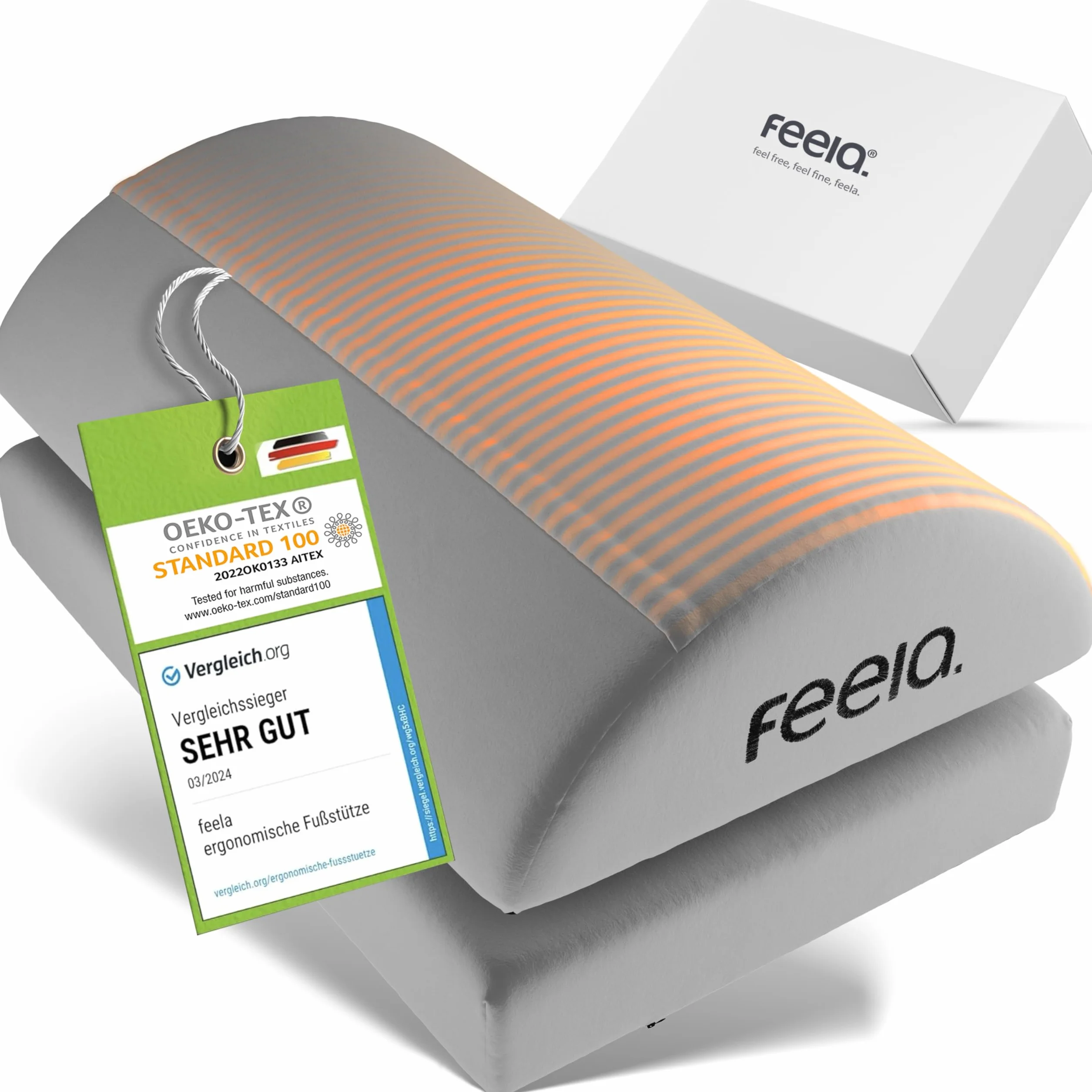 feela. Podnóżek na biurko, ergonomiczny podnóżek z rdzeniem z pianki premium i zintegrowaną torbą termiczną, antypoślizgowy podnóżek i podnóżek do biura i domowego biura (srebrny)