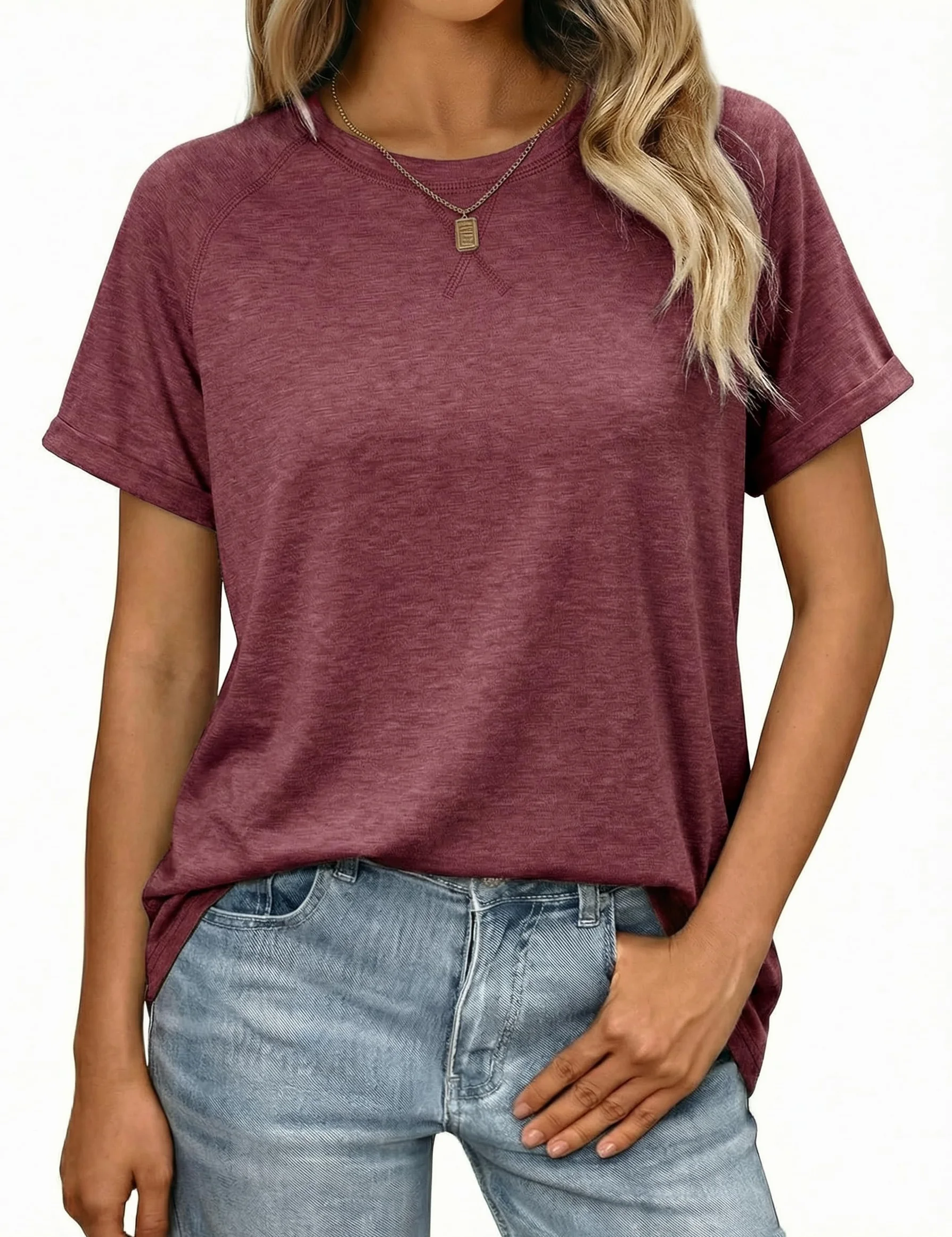 Litherday T-shirt damski na lato, okrągły dekolt, casualowy, jednokolorowy, elegancki top z krótkim rękawem, luźna, bawełniana, biznesowa, S-XXL