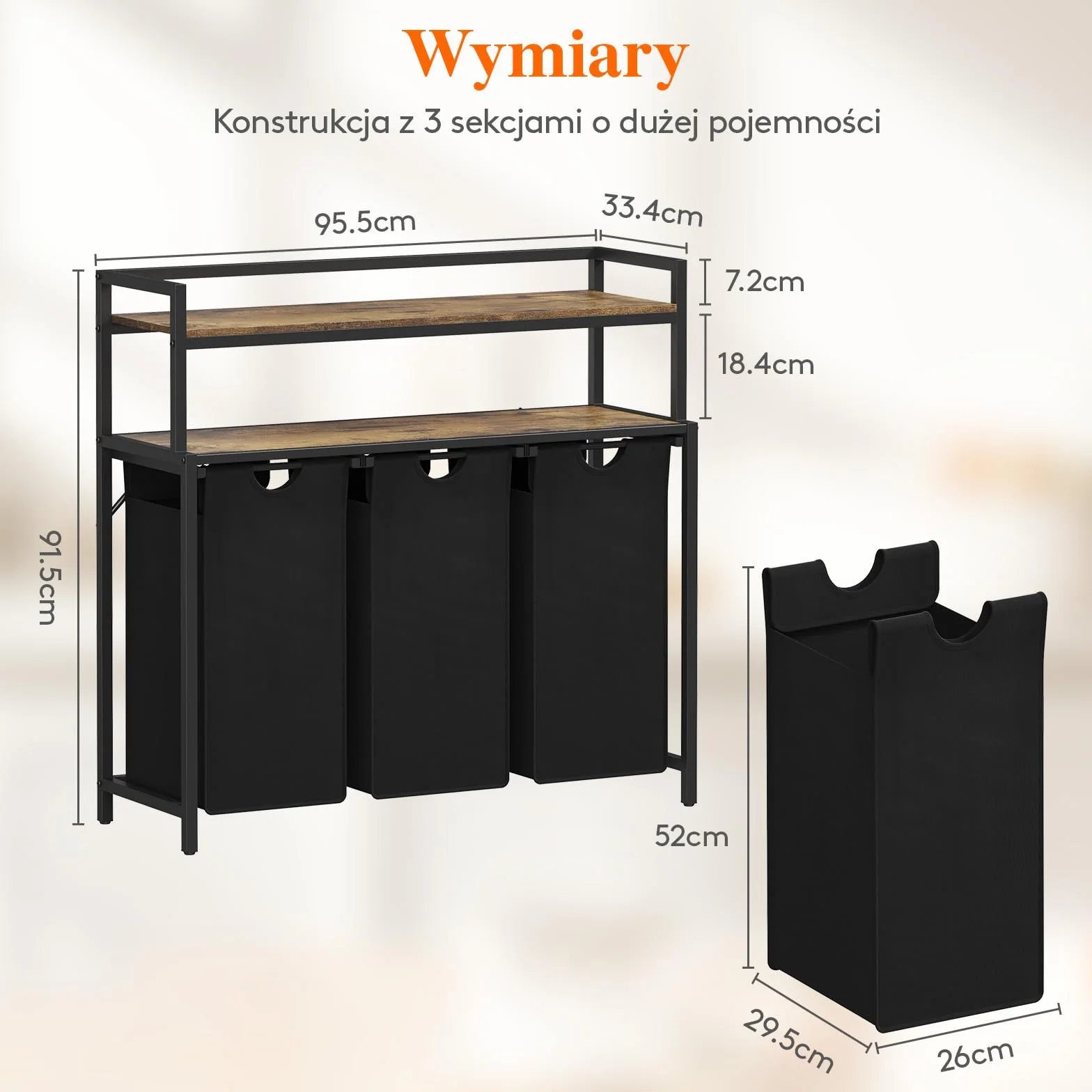 Lifewit Laundry Hamper 3 Section 120L with 2 Shelves and Removable Bags